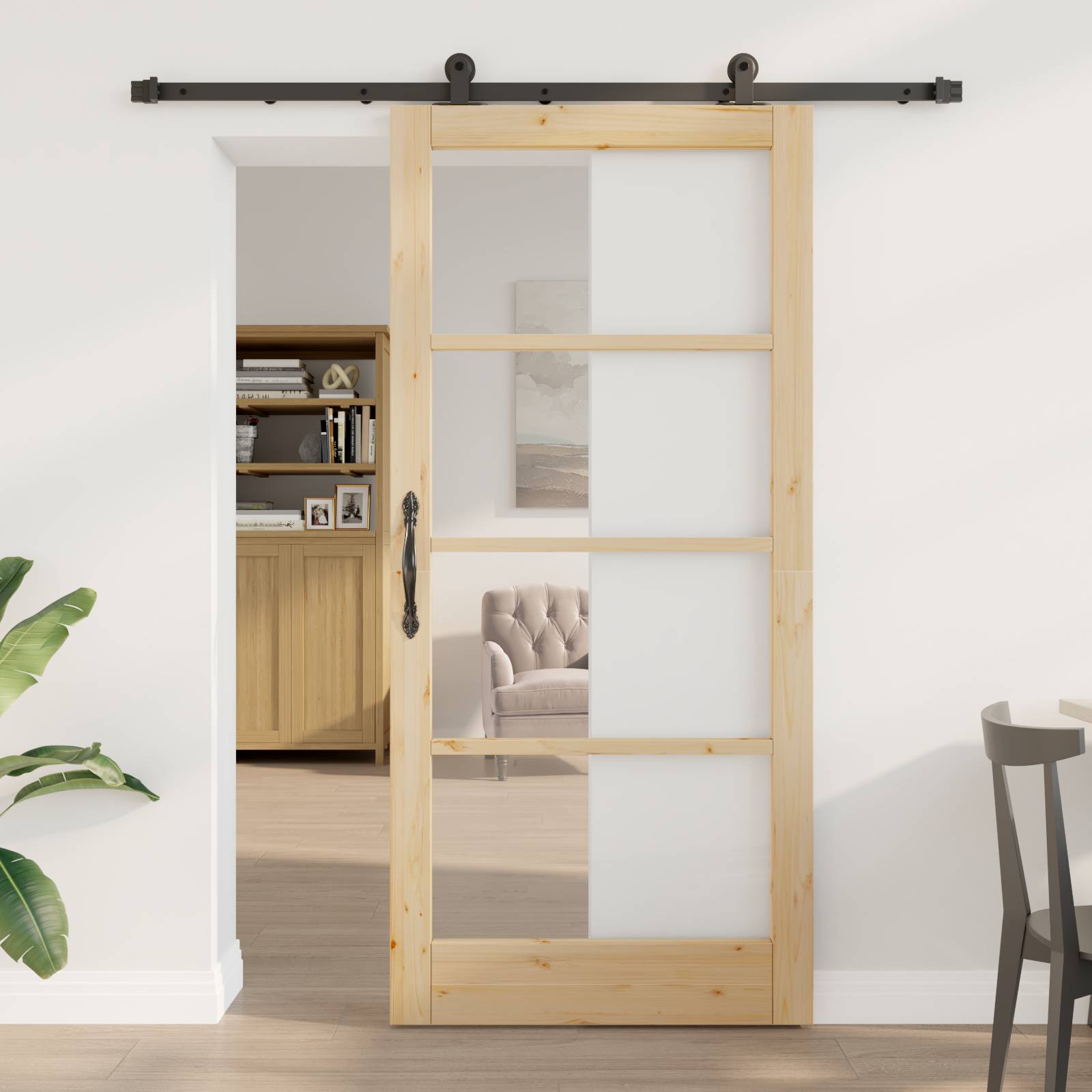 vidaXL Schiebetür mit Hardware-Set 'ORKDAL'Massivholz und Glas