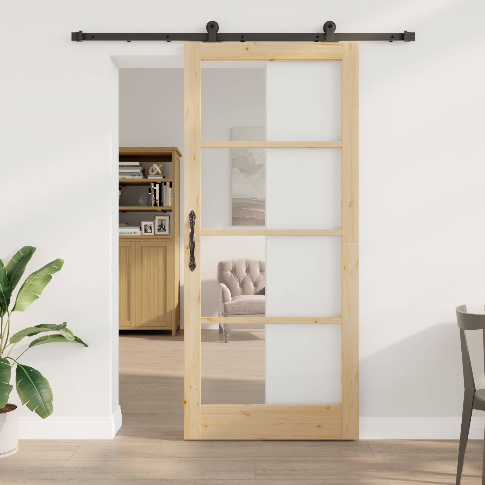 vidaXL Schiebetür mit Beschlagset 'ORKDAL'Massivholz & Glas
