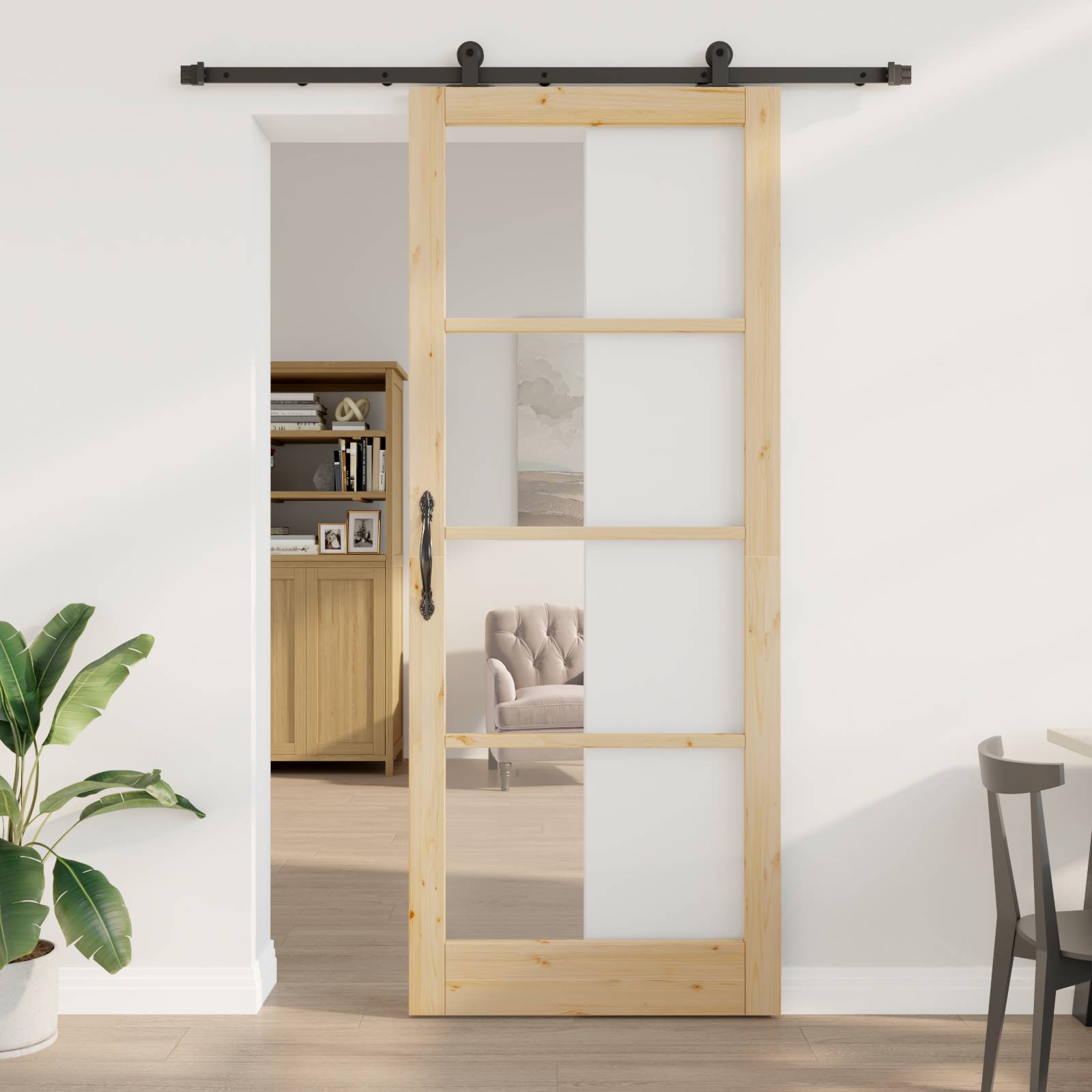 vidaXL Schiebetür mit Hardware Set 'ORKDAL'Massivholz & Glas