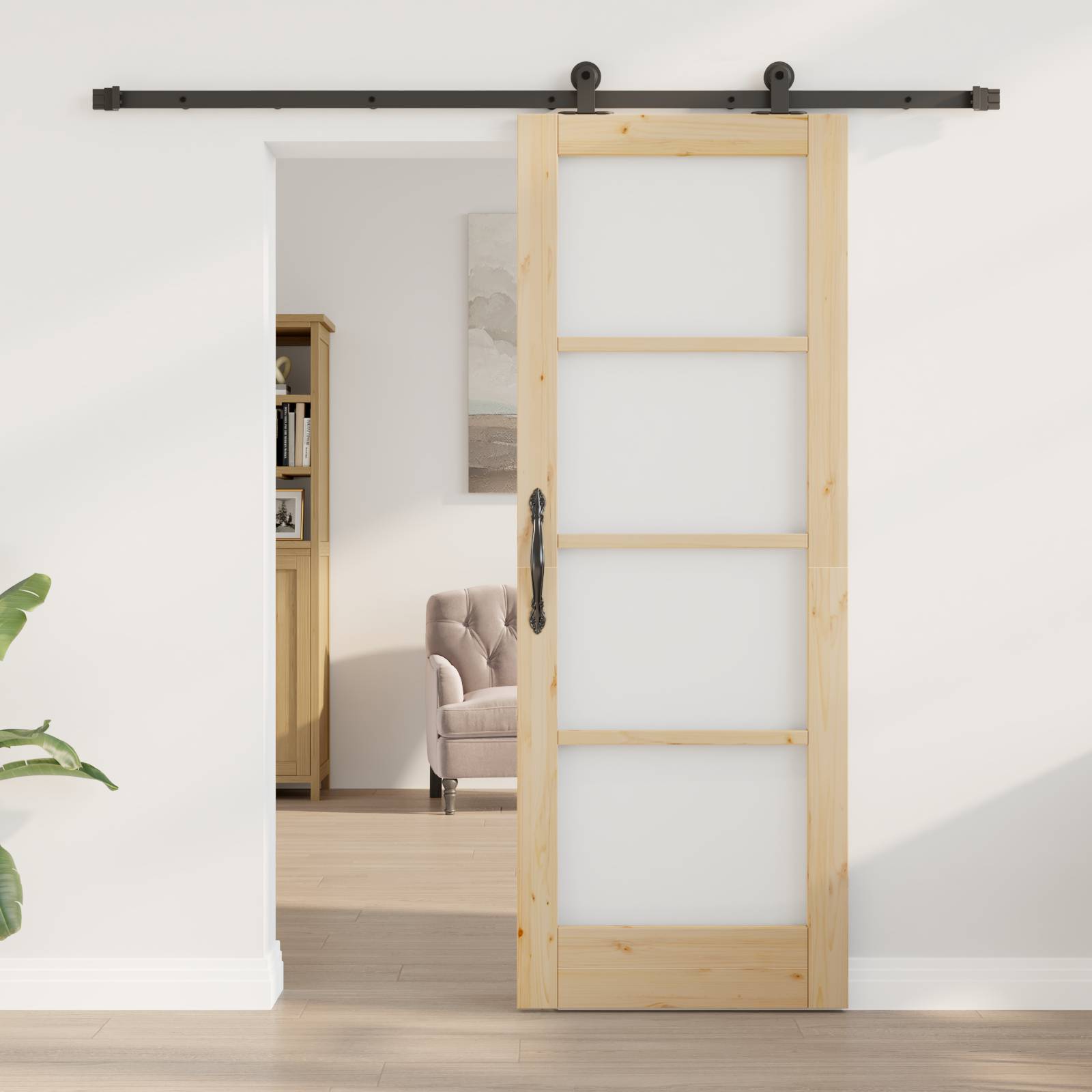 vidaXL Schiebetür mit Beschlagset 'ORKDAL'aus Massivholz und Glas