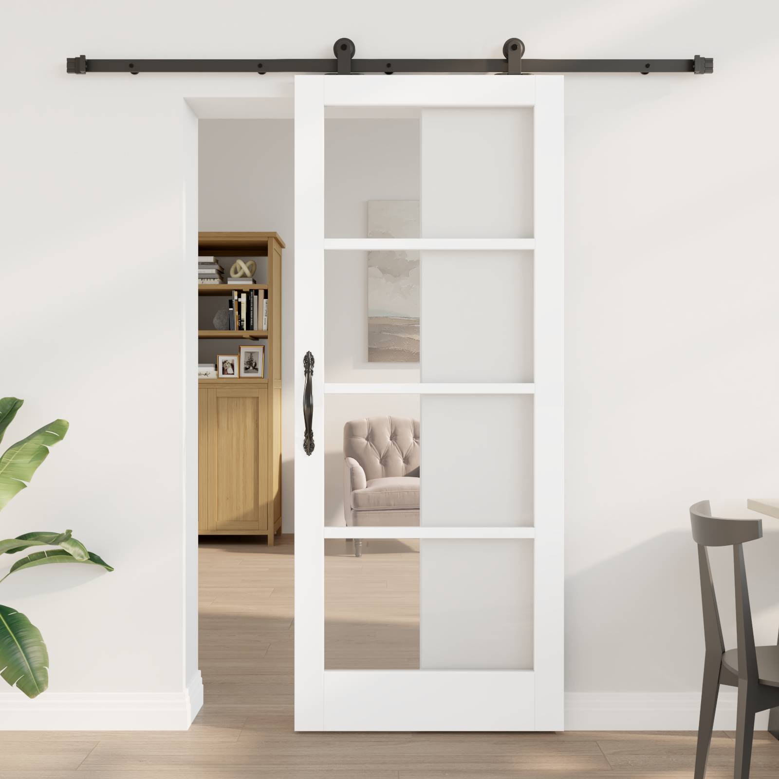 vidaXL Schiebetür mit Hardware-Set 'ORKDAL'Weiße Massivholz & Glas