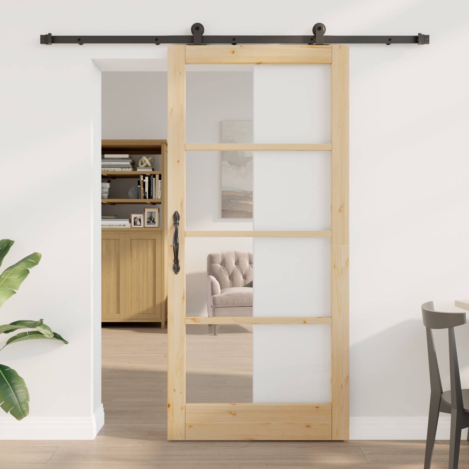 vidaXL Schiebetür mit Hardware-Set 'ORKDAL'Massivholz & Glas