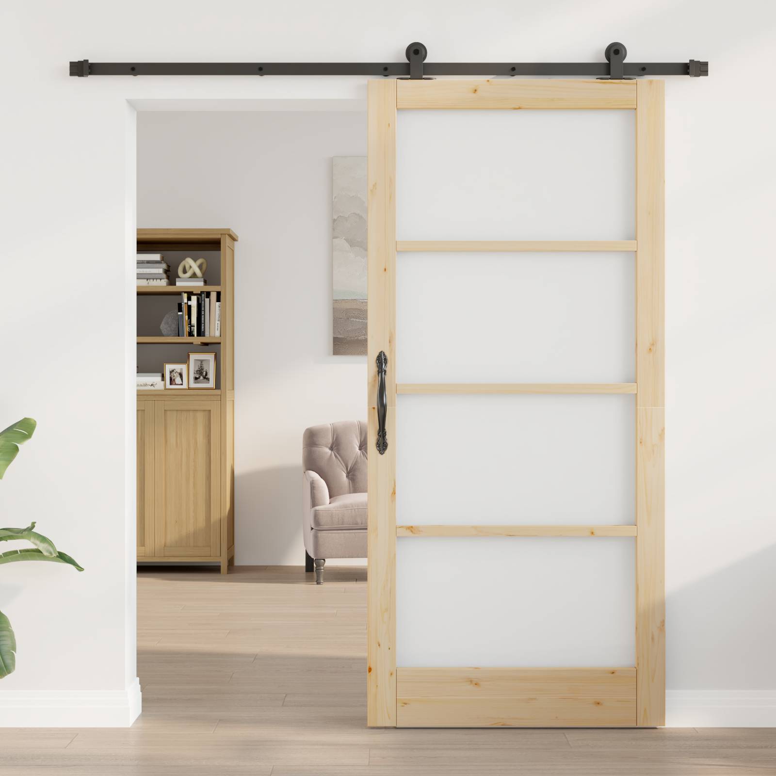 vidaXL Schiebetür mit Hardware-Set 'ORKDAL'Massivholz & Glas