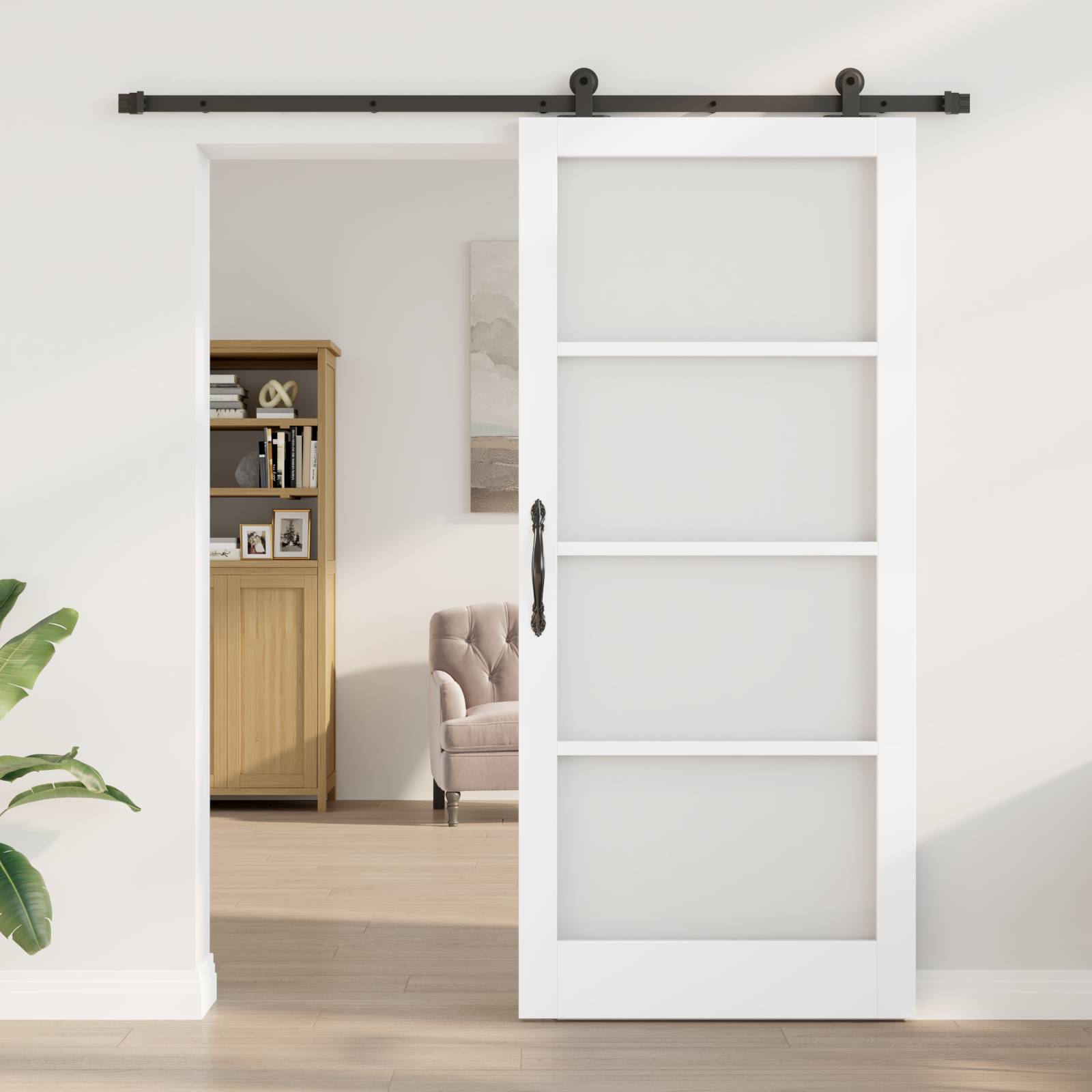 vidaXL Schiebetür mit Beschlägen 'ORKDAL'Weiß Massivholz & Glas