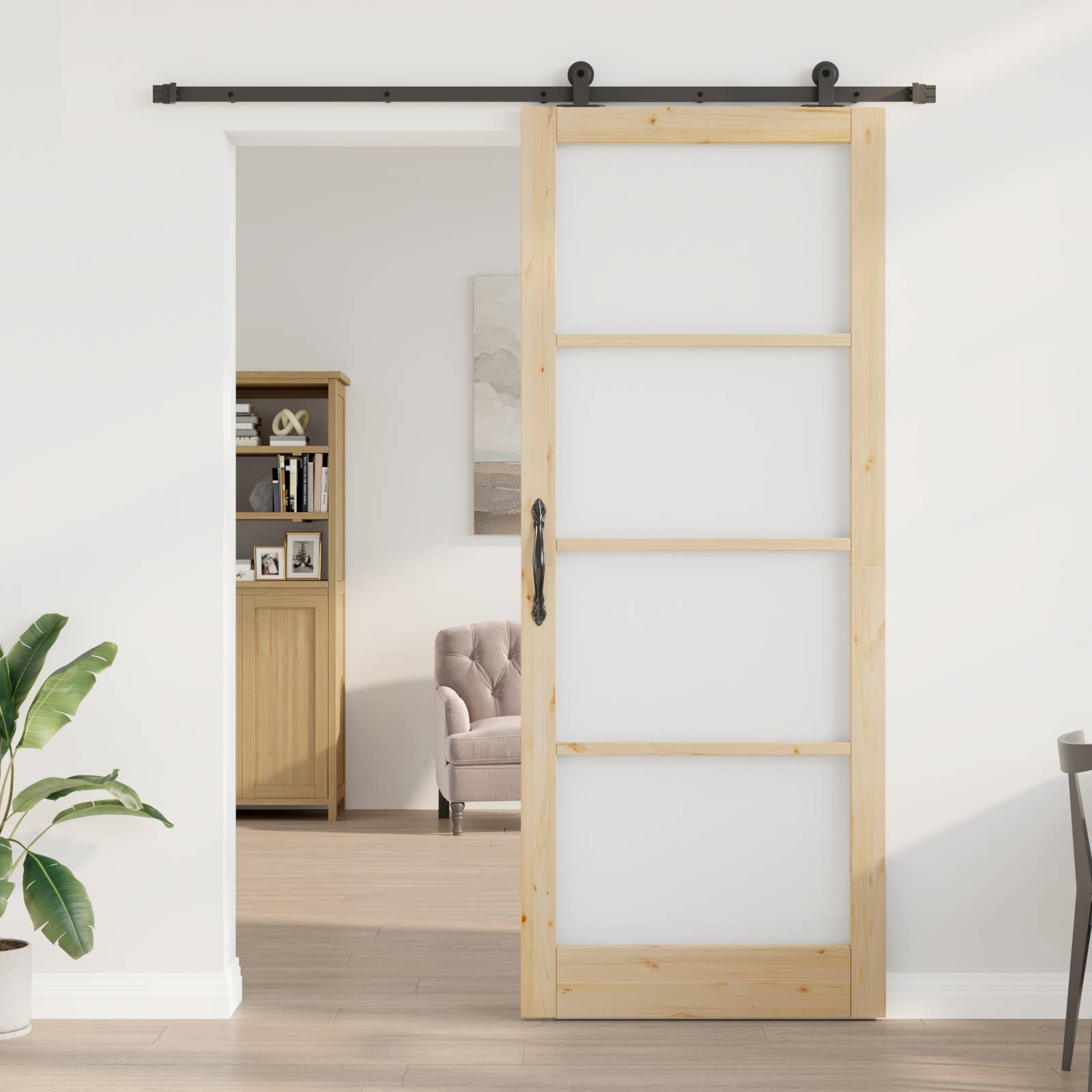 vidaXL Schiebetür mit Hardware-Set 'ORKDAL'Massivholz & Glas