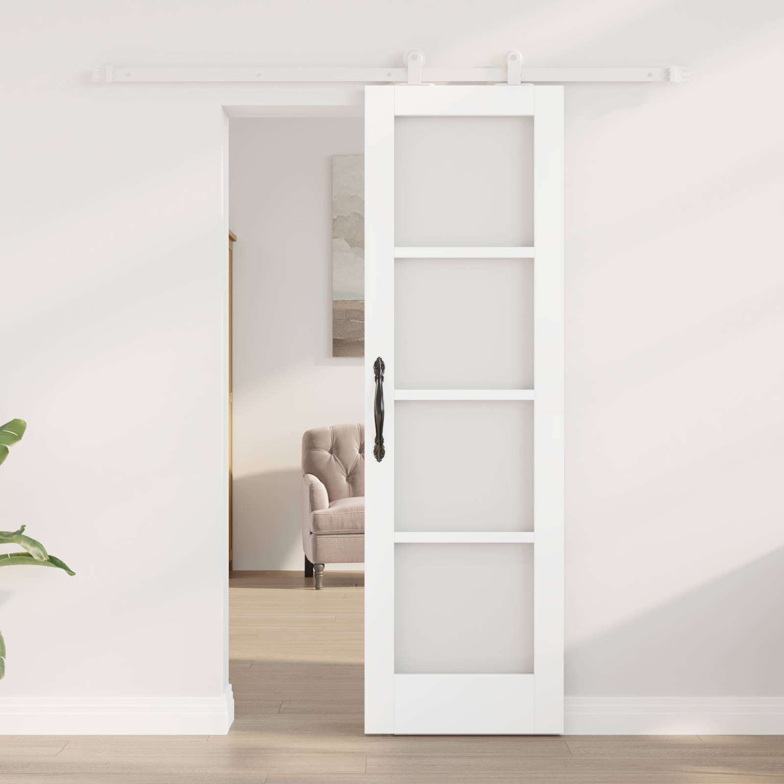 vidaXL Schiebetür mit Hardware-Set 'ORKDAL'Weiße Massivholz & Glas