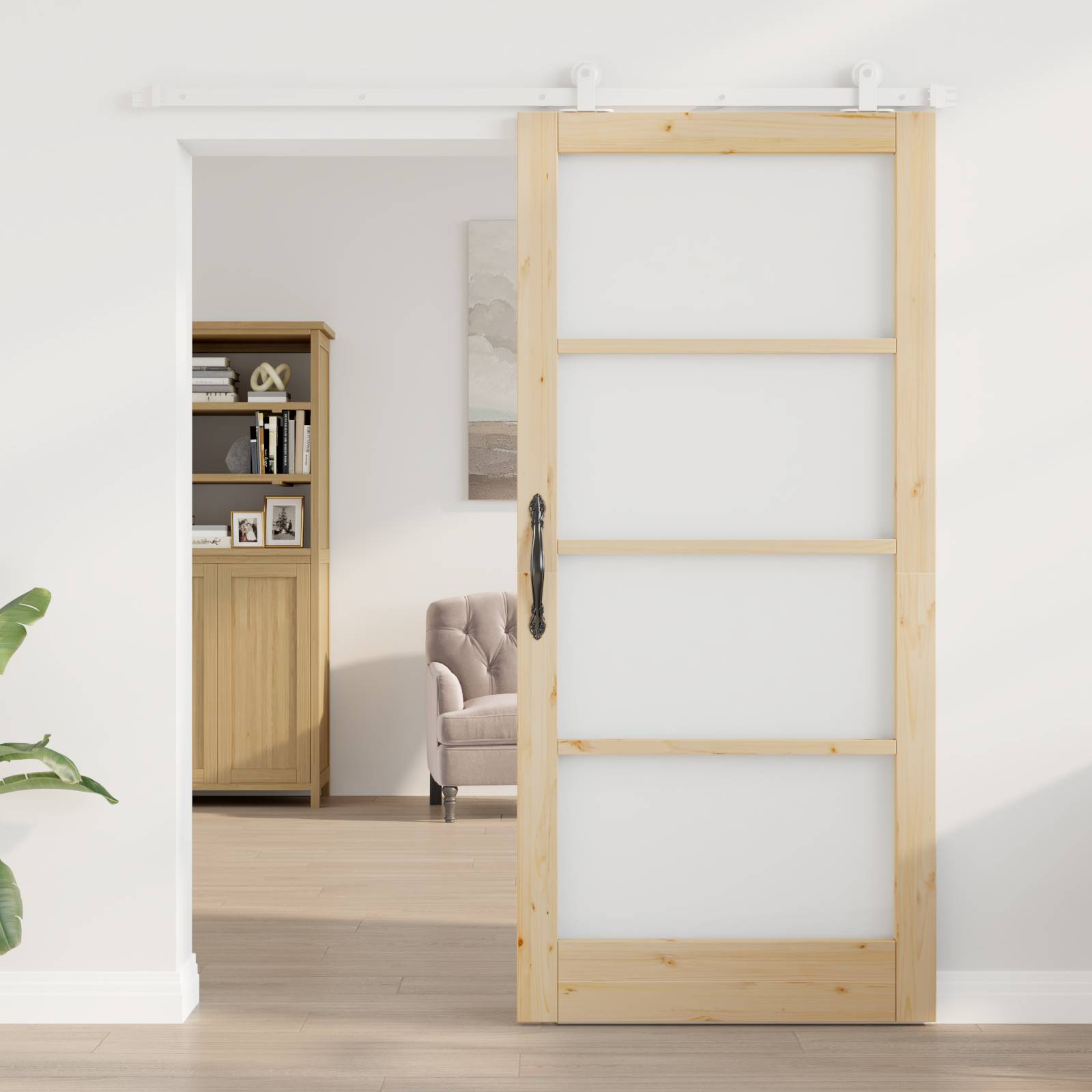 vidaXL Schiebetür mit Beschlagsatz 'ORKDAL'Massivholz & Glas