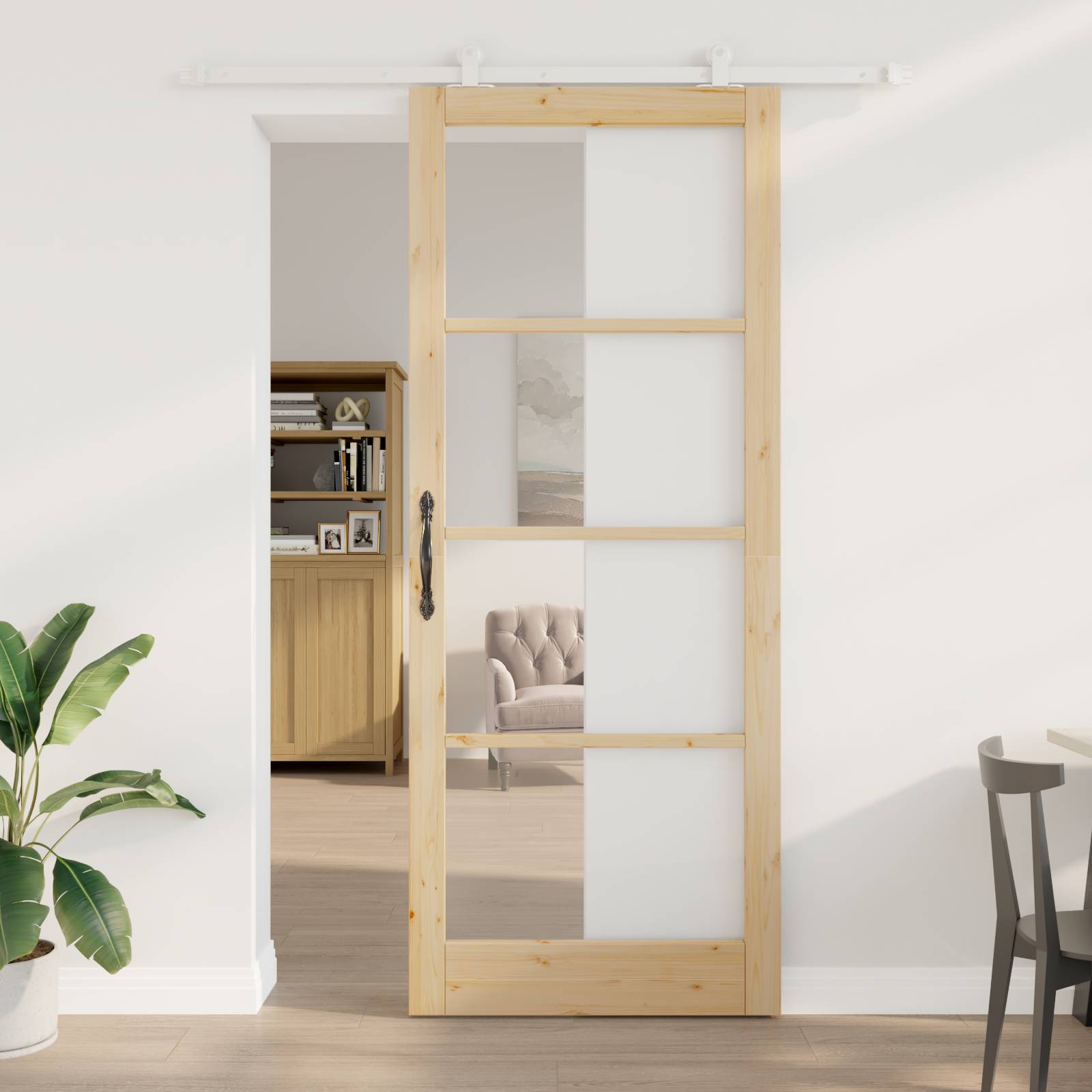 vidaXL Schiebetür mit Beschlag-Set 'ORKDAL'Massivholz & Glas