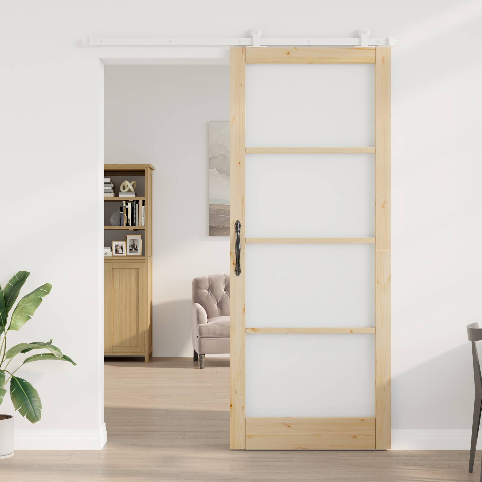 vidaXL Schiebetür mit Beschlag-Set 'ORKDAL'Massivholz & Glas