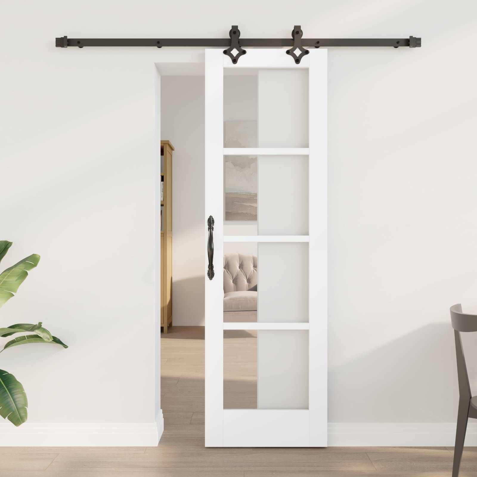 vidaXL Schiebetür mit Hardware-Set 'ORKDAL'Weiß Massivholz und Glas
