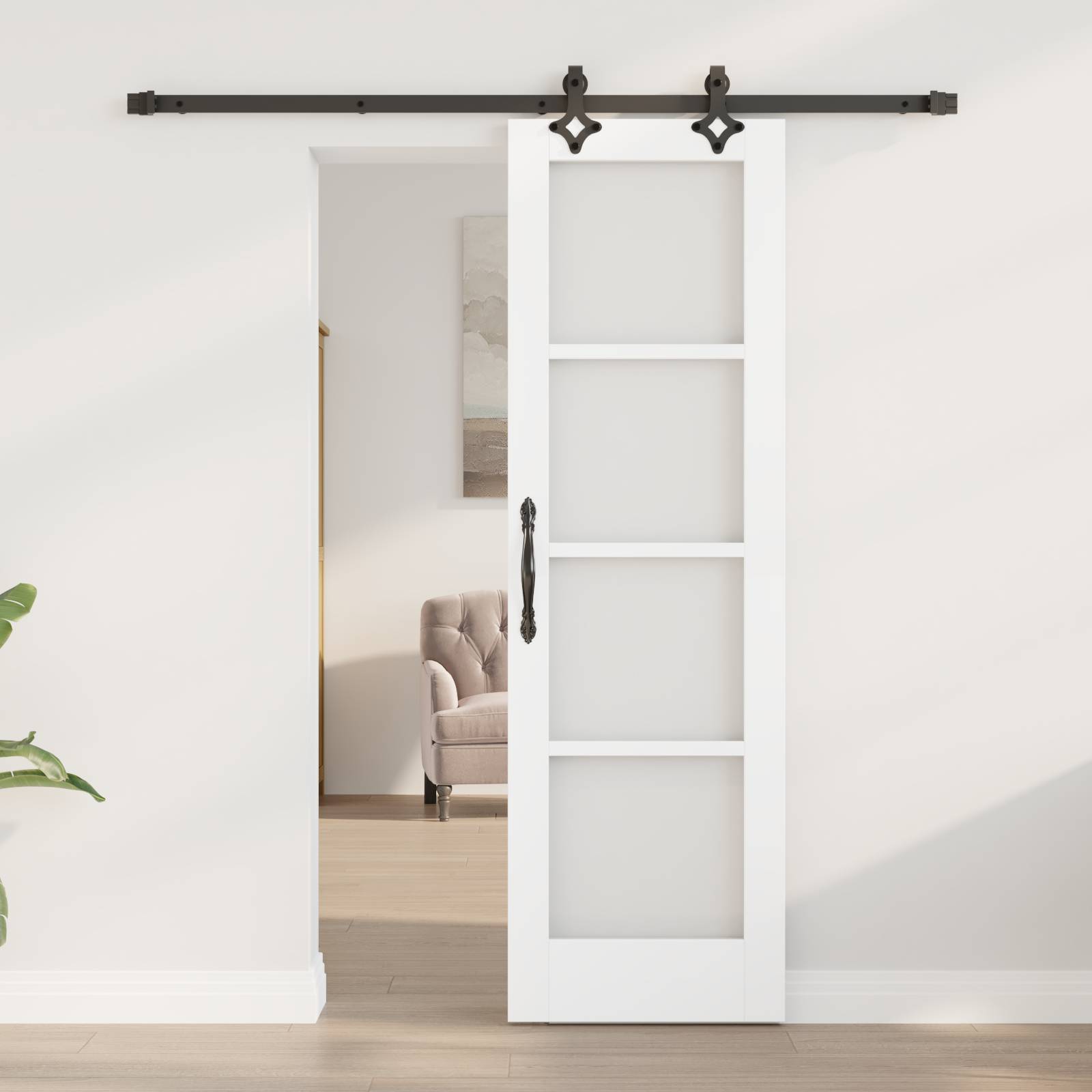 vidaXL Schiebetür mit Hardware-Set 'ORKDAL'Weiß Massivholz und Glas
