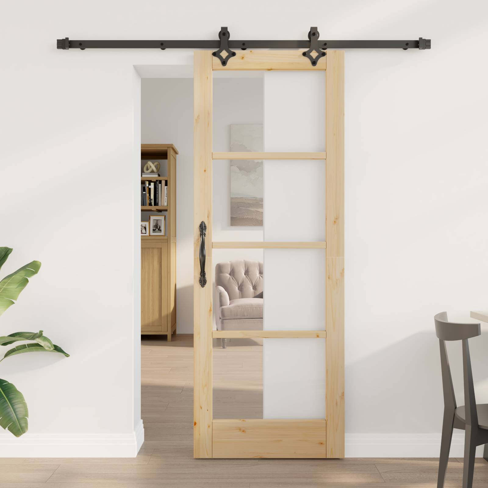 vidaXL Schiebetür mit Hardware-Set "ORKDAL" Massivholz & Glas