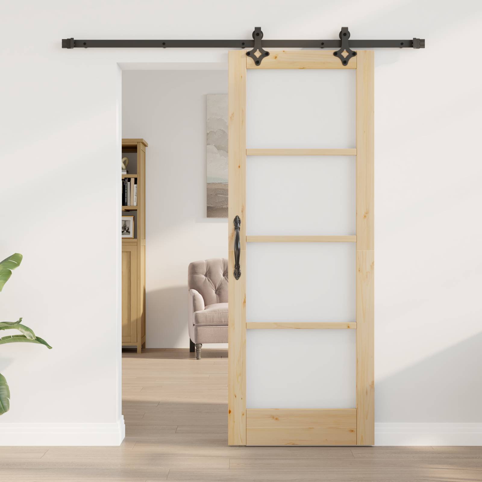 vidaXL Schiebetür mit Hardware-Set "ORKDAL" Massivholz & Glas