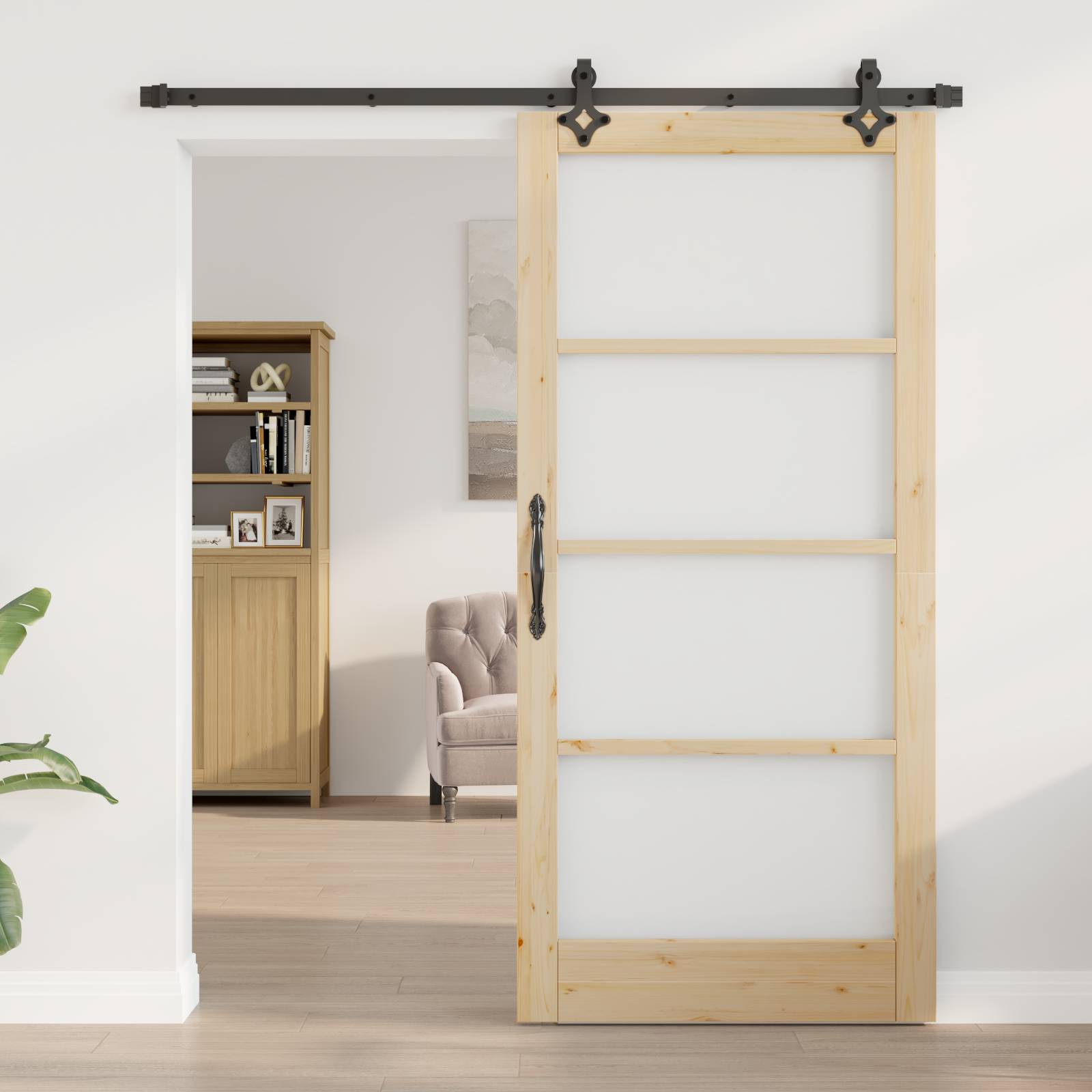 vidaXL Schiebetür mit Hardware-Set 'ORKDAL'aus massivem Holz & Glas