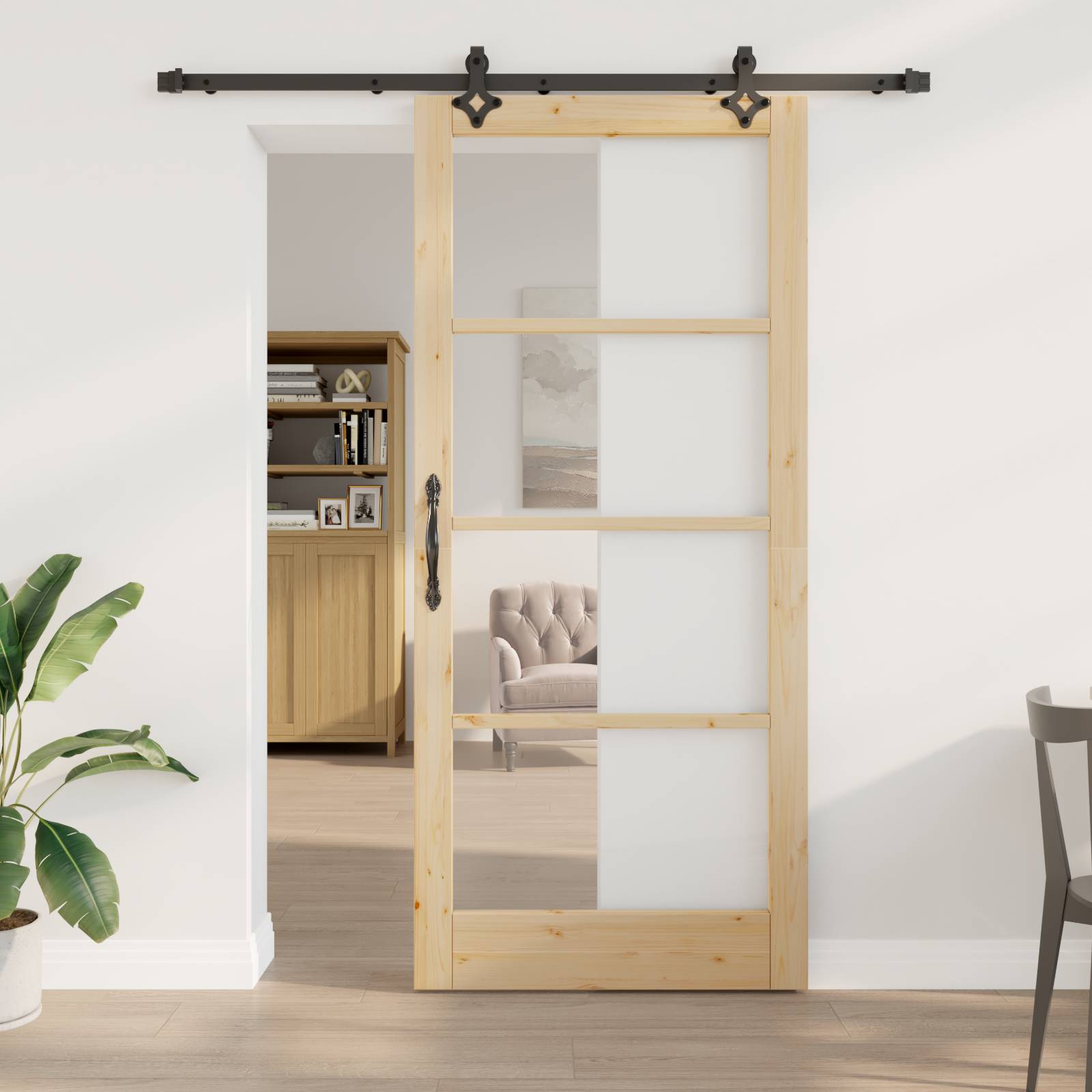 vidaXL Schiebetür mit Zubehörset 'ORKDAL'aus massivem Holz & Glas