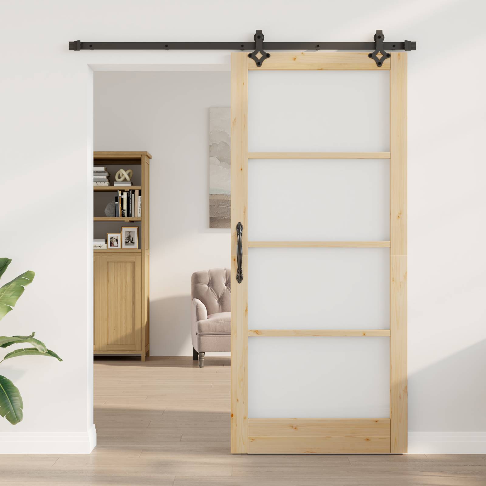 vidaXL Schiebetür mit Zubehörset 'ORKDAL'aus massivem Holz & Glas