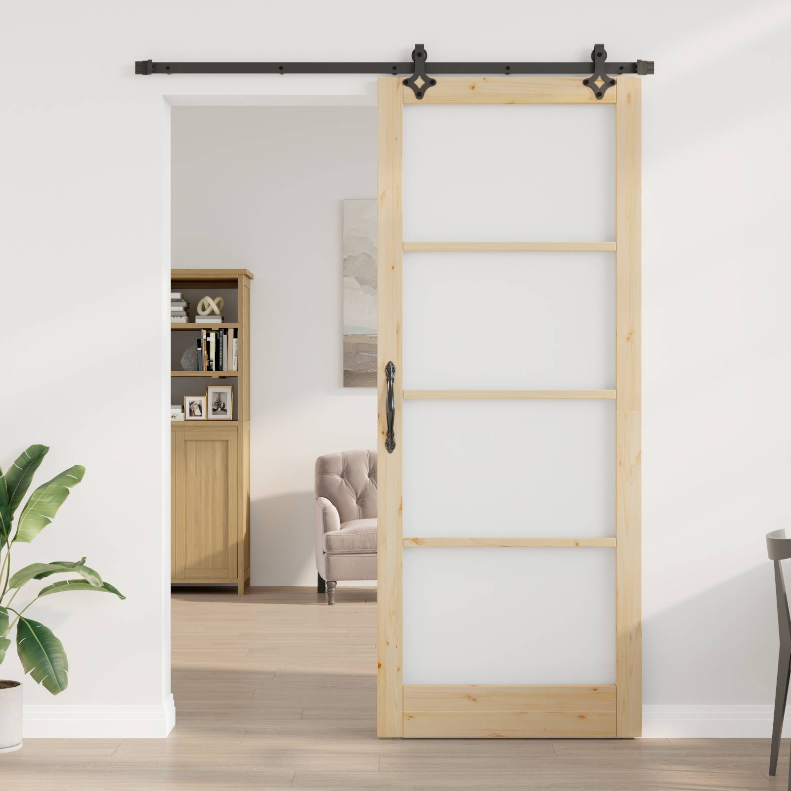 vidaXL Schiebetür Set 'ORKDAL'Massivholz & Glas