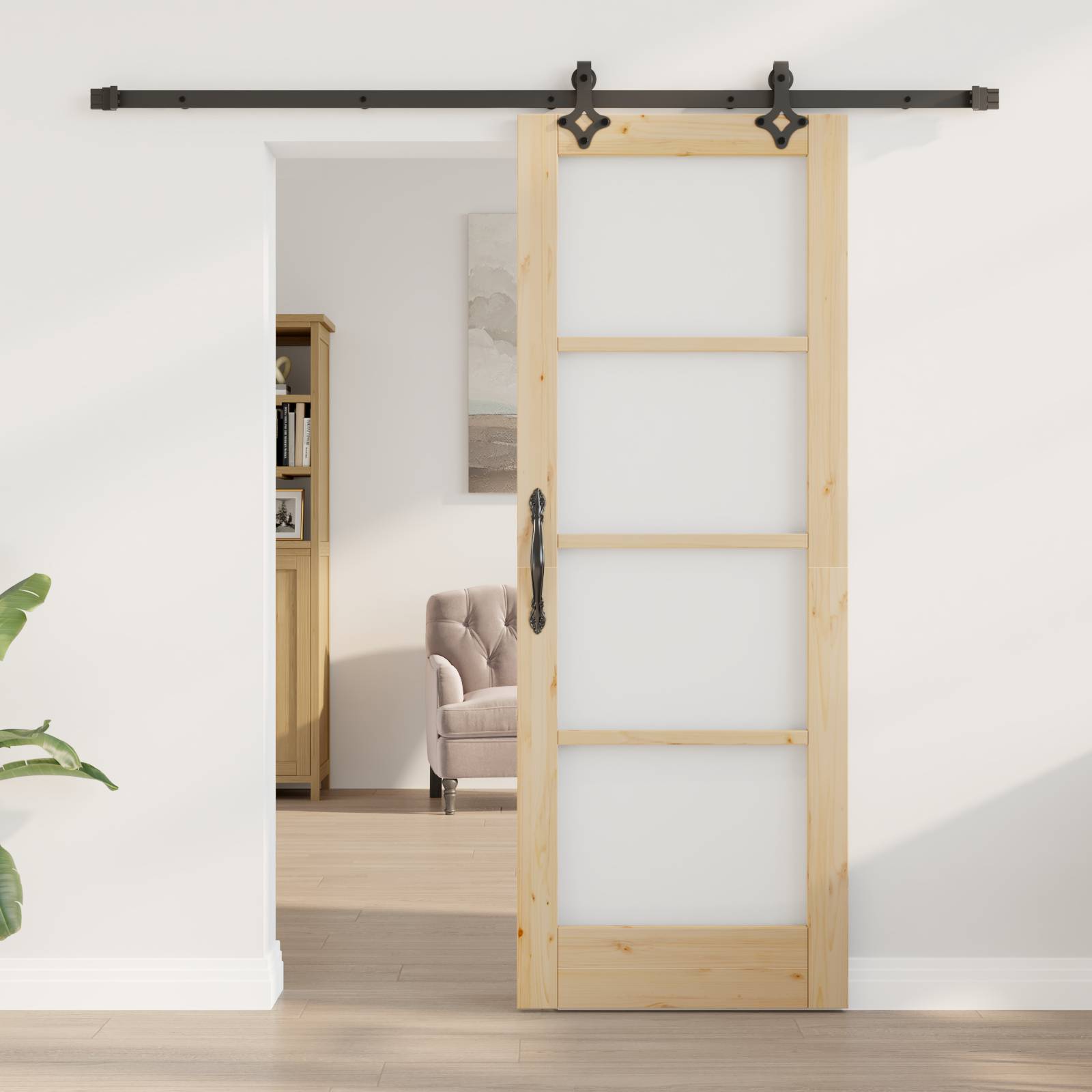 vidaXL Schiebetür mit Hardware-Set "ORKDAL" Massivholz & Glas