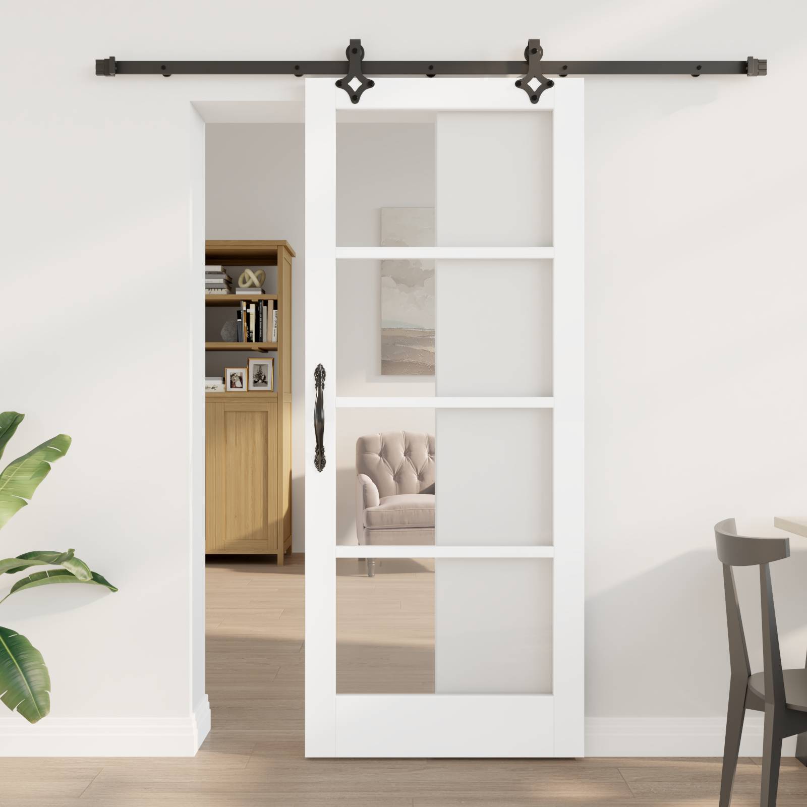vidaXL Schiebetür mit Montageset "ORKDAL" Weiß Massivholz & Glas