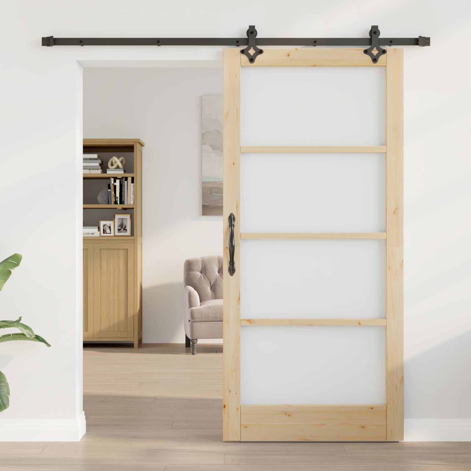 vidaXL Schiebetür mit Hardware Set "ORKDAL" Massivholz & Glas
