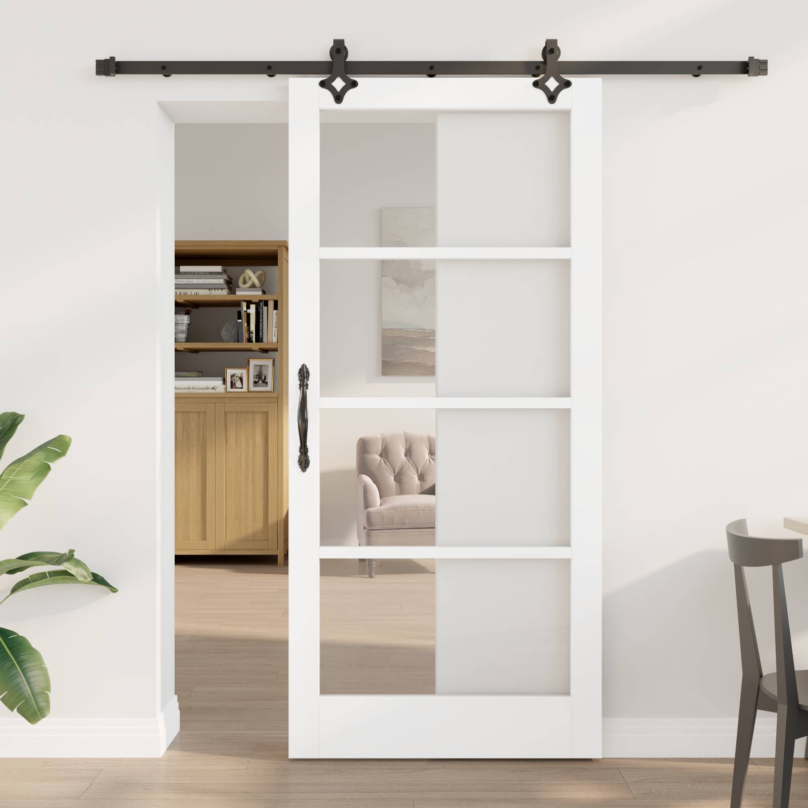vidaXL Schiebetür mit Hardware Set 'ORKDAL'Weiß Massivholz & Glas