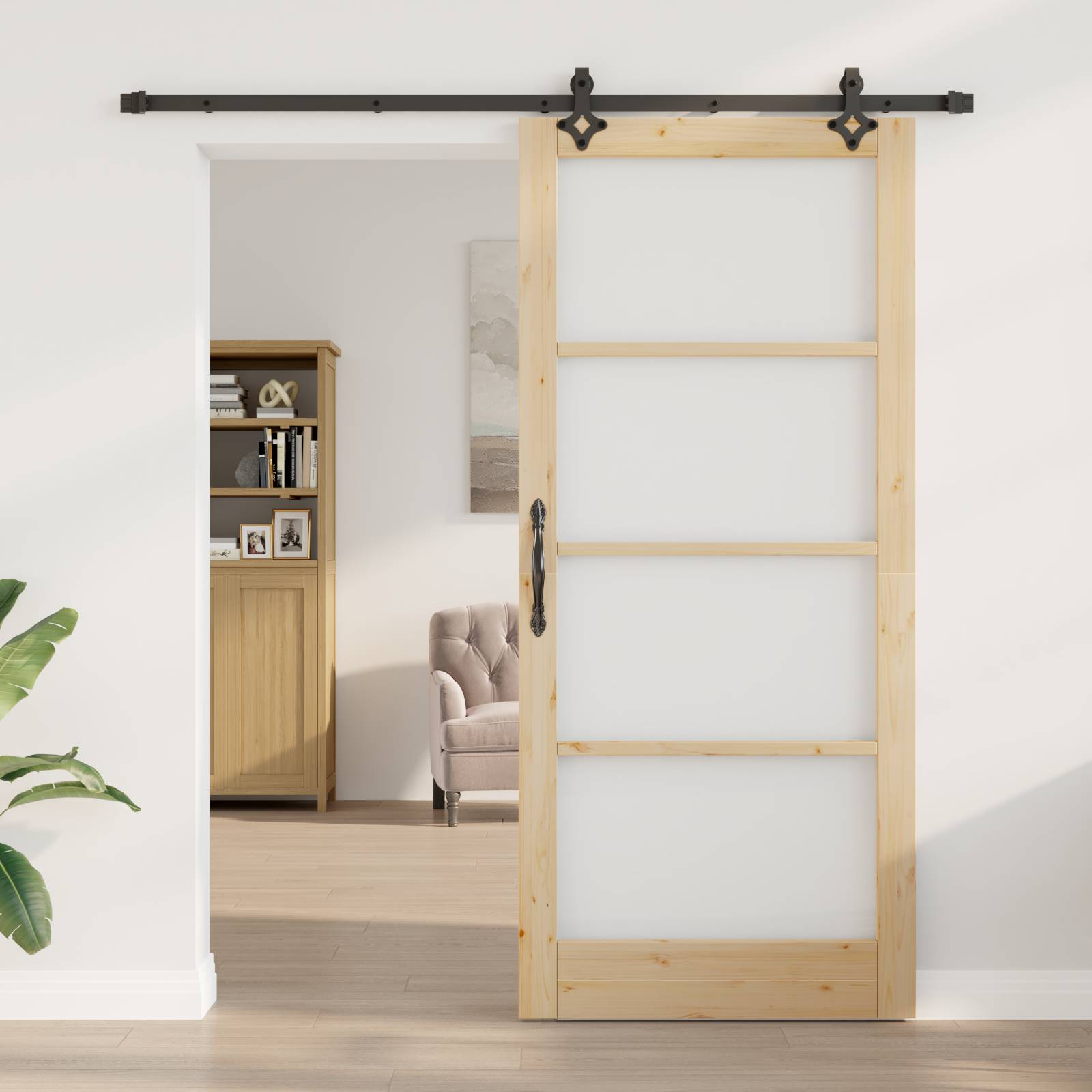 vidaXL Schiebetür mit Hardware-Set 'ORKDAL'Massivholz & Glas