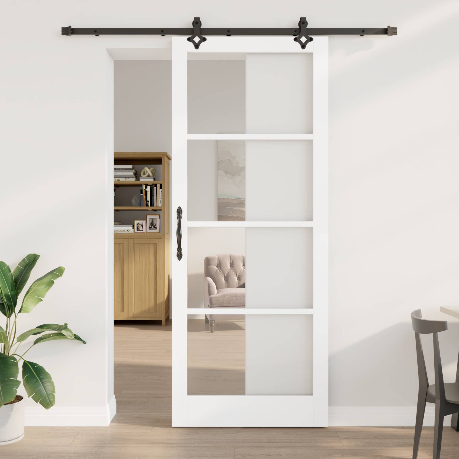 vidaXL Schiebetür mit Hardware-Set 'ORKDAL'Weiß Massivholz & Glas