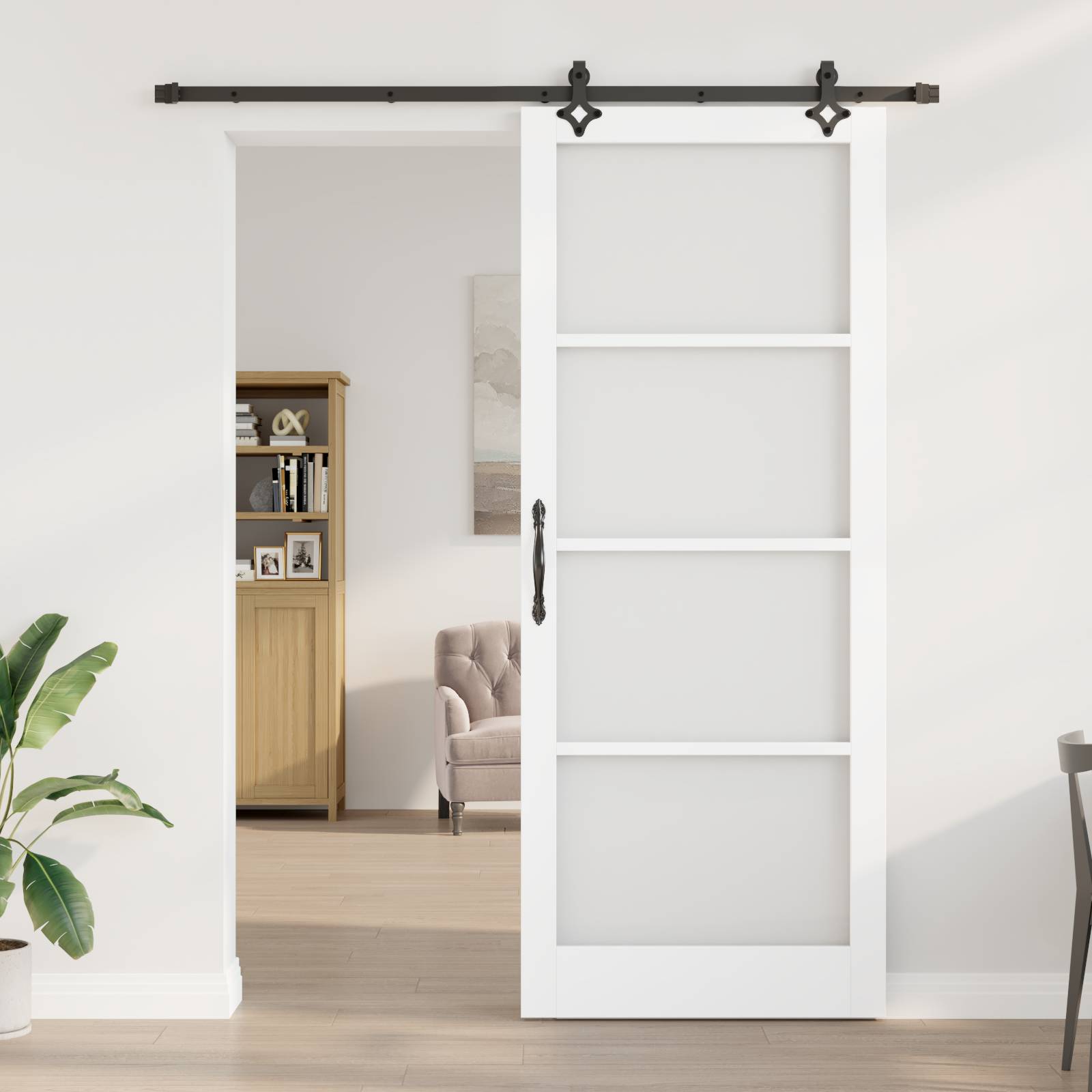 vidaXL Schiebetür mit Hardware-Set 'ORKDAL'Weiß Massivholz & Glas