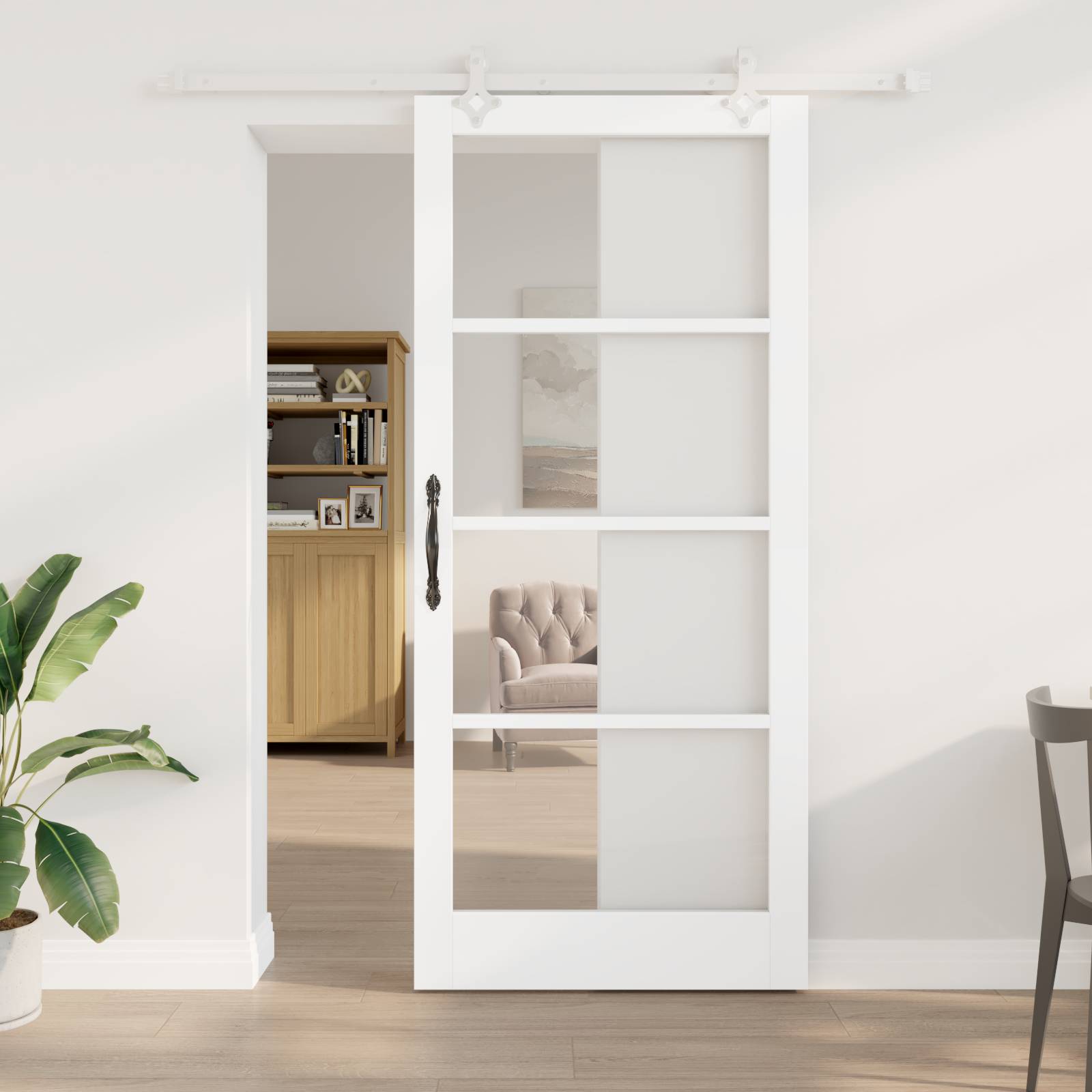 vidaXL Schiebetür mit Zubehör-Set Weiß 93x211 cm Massivholz Kiefer