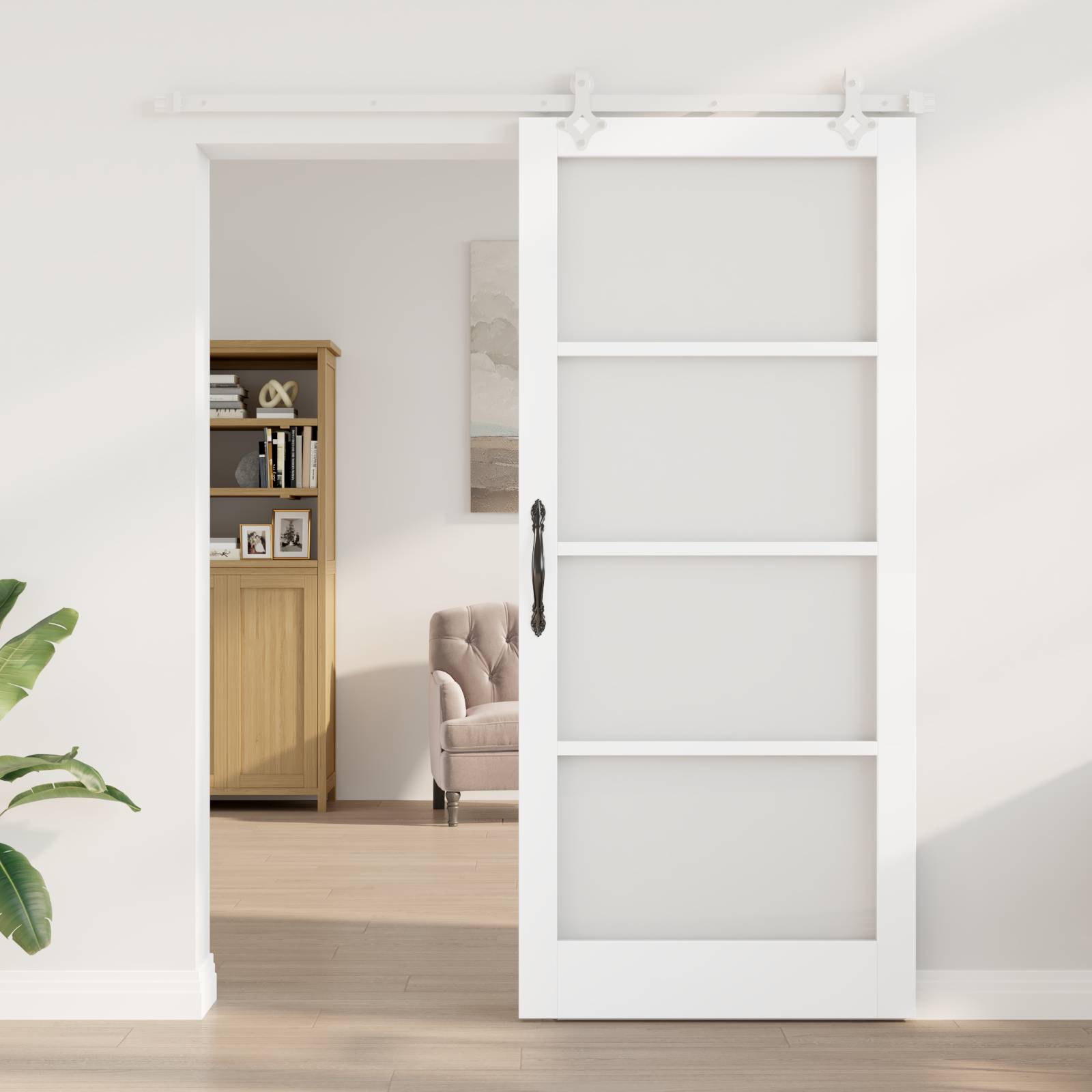 vidaXL Schiebetür mit Zubehör-Set Weiß 93x211 cm Massivholz Kiefer