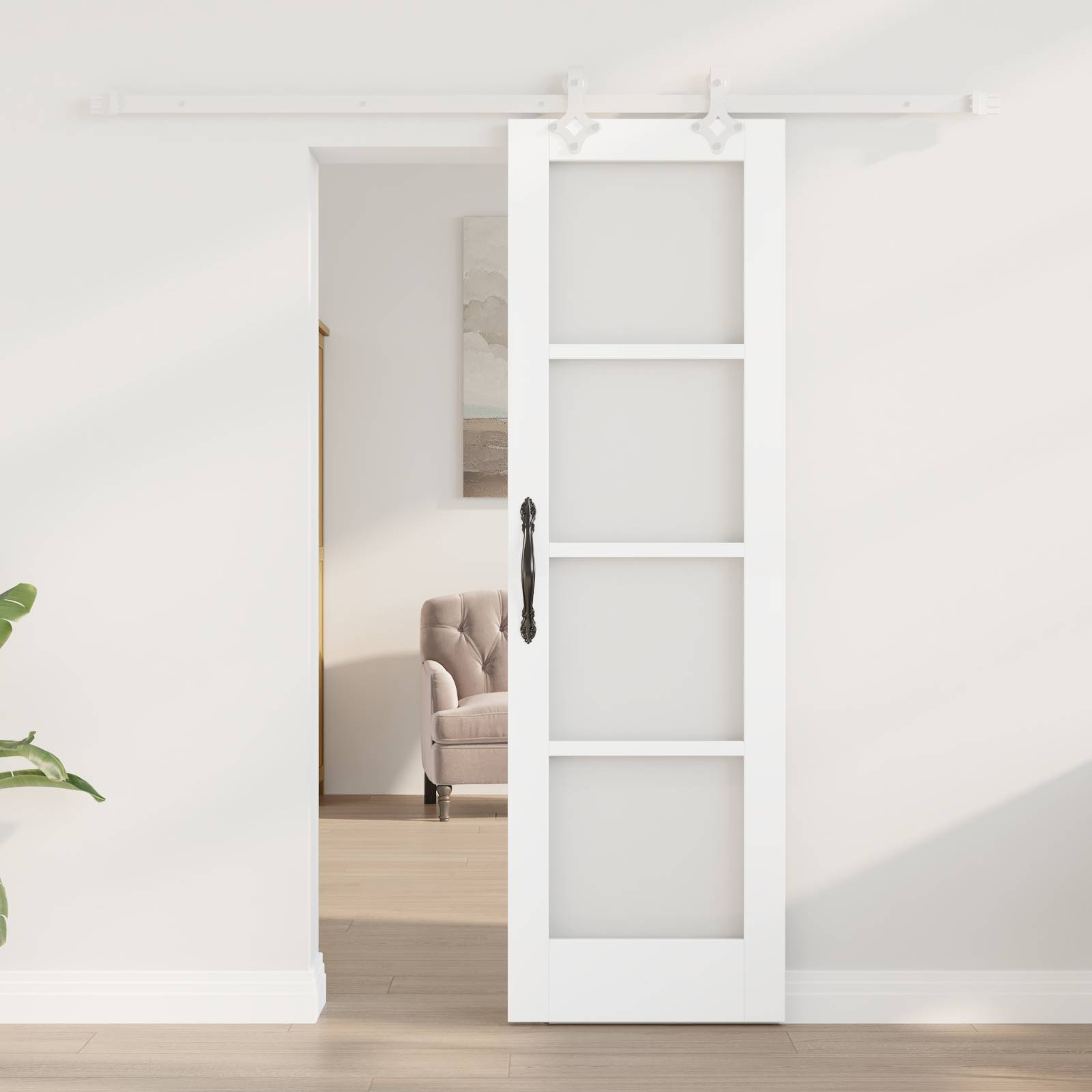 vidaXL Schiebetür mit Zubehör Set Weiß 61x198,5 cm aus massivem Holz