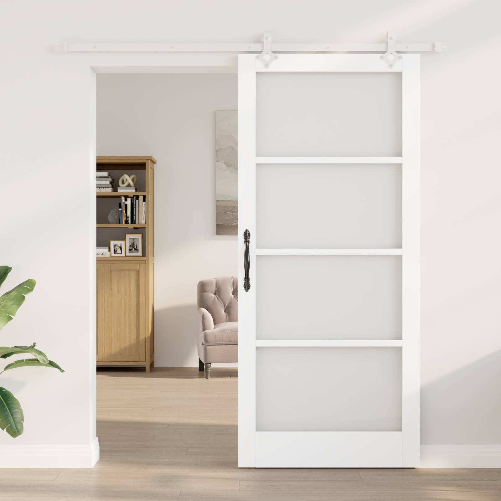 vidaXL Schiebetür mit Zubehör-Set Weiß 93x211 cm Massivholz Kiefer