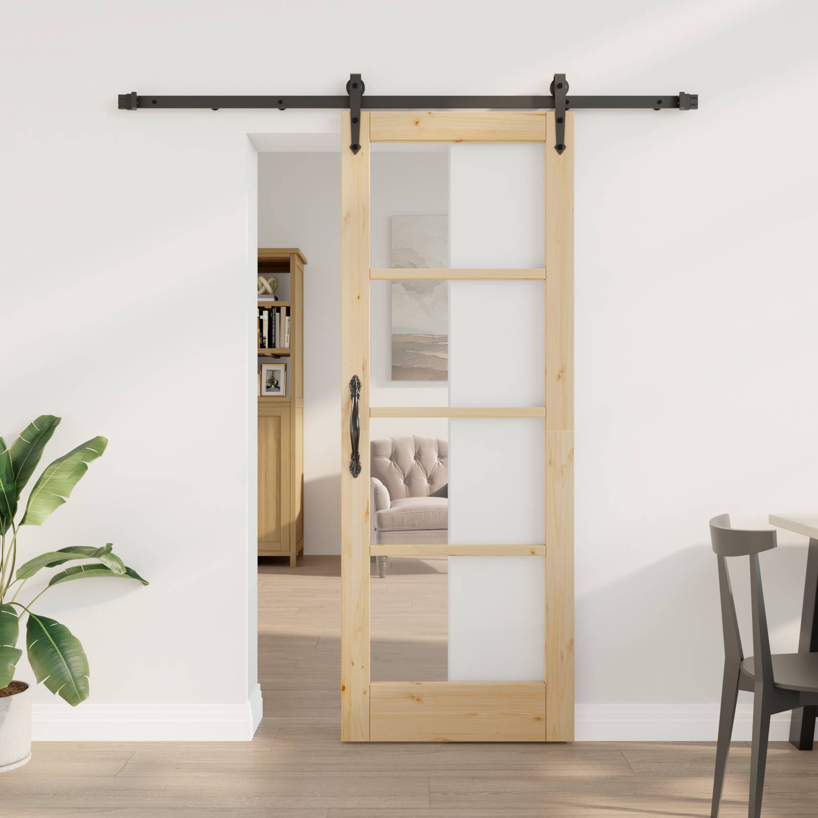 vidaXL Schiebetür mit Zubehör Set 73,5 x 198,5 cm Massivholz Kiefer