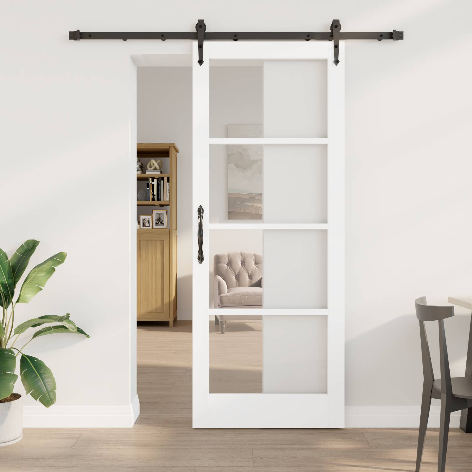 vidaXL Schiebetür mit Zubehör Set Weiß 83x211 cm Massivholz Kiefer