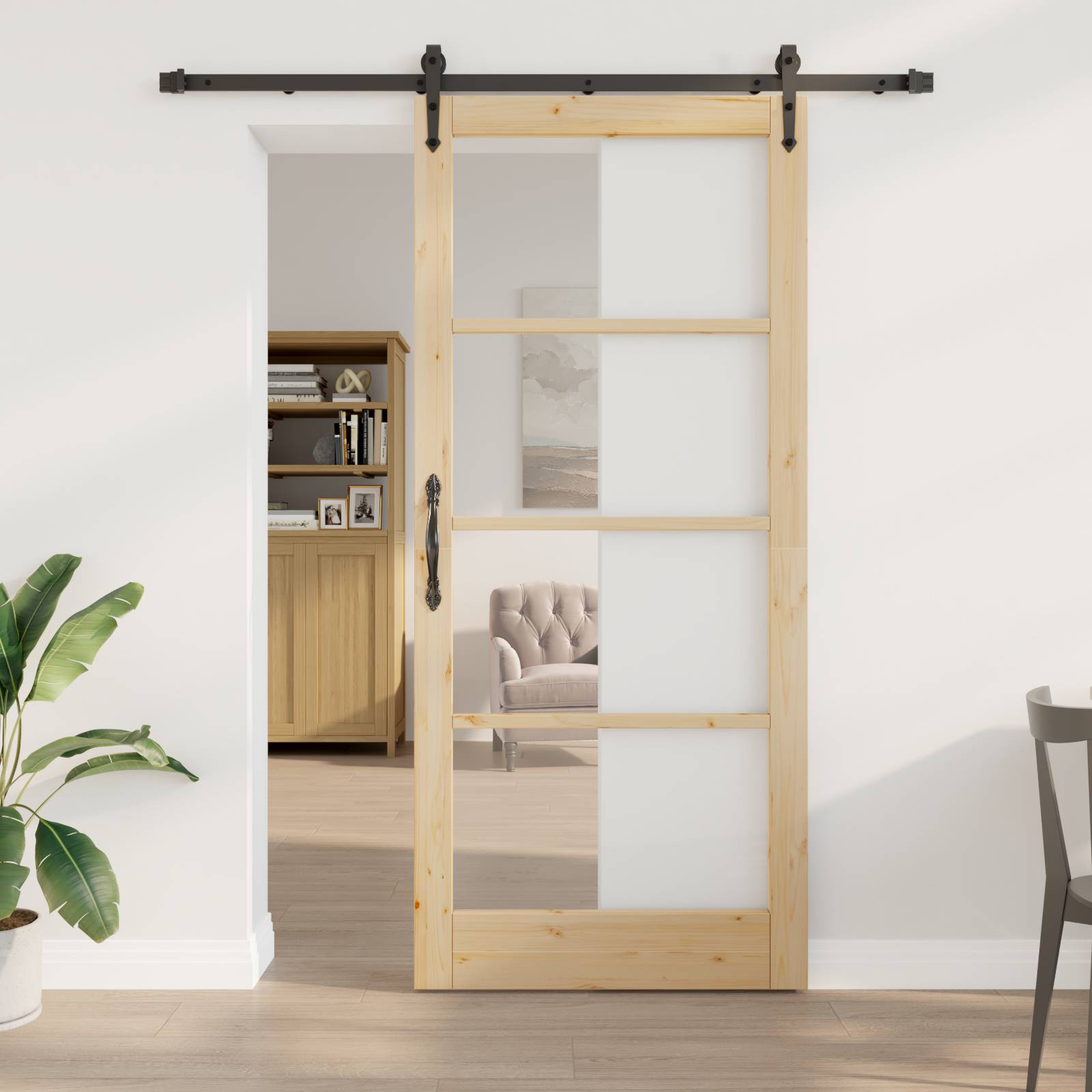 vidaXL Schiebetür mit Beschlägen Set 93x211 cm Massivholz Kiefer
