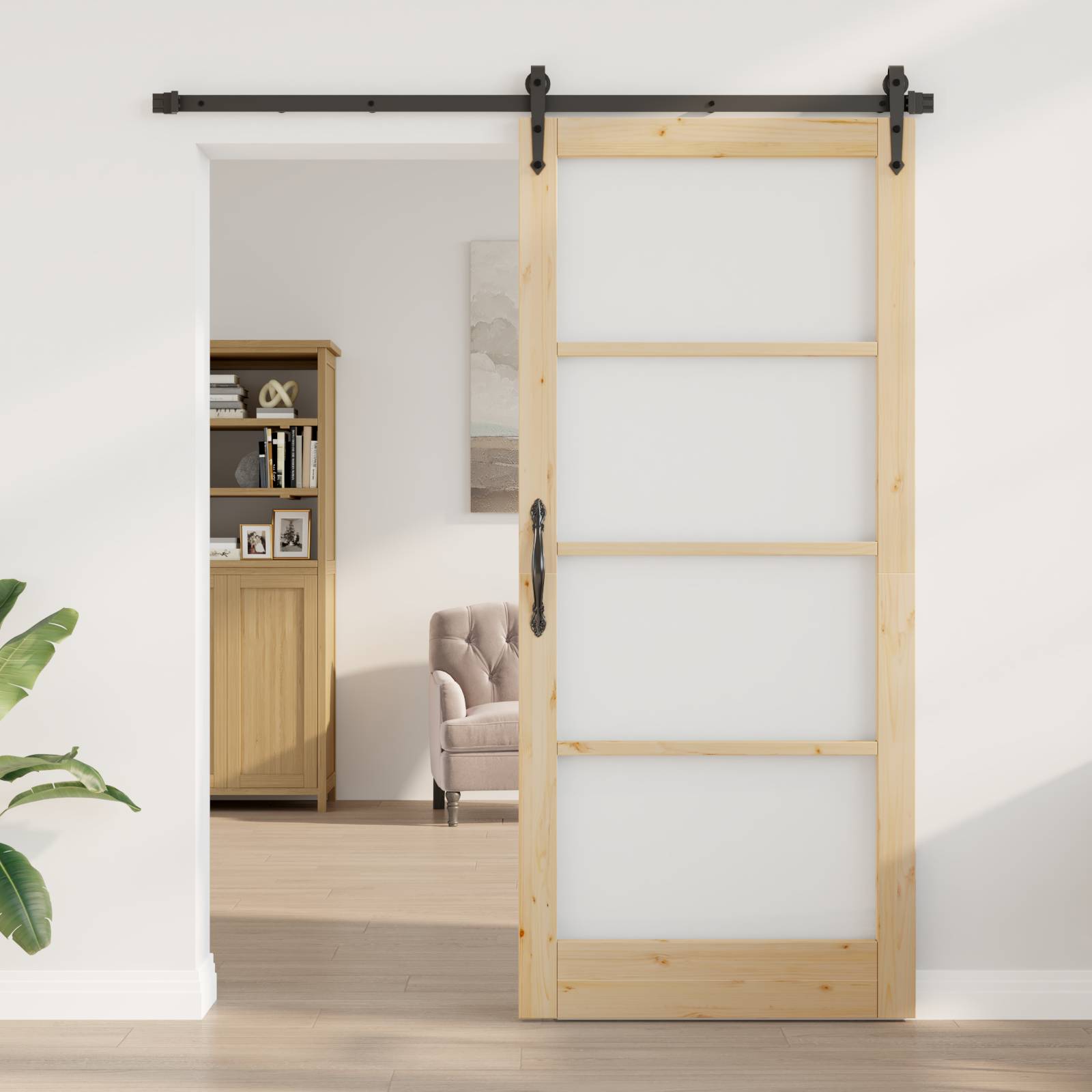 vidaXL Schiebetür mit Beschlägen Set 93x211 cm Massivholz Kiefer