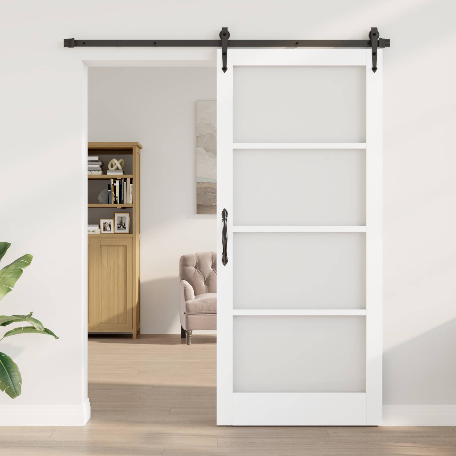 vidaXL Schiebetür mit Zubehörset Weiß 93x211 cm Massivholz Kiefer