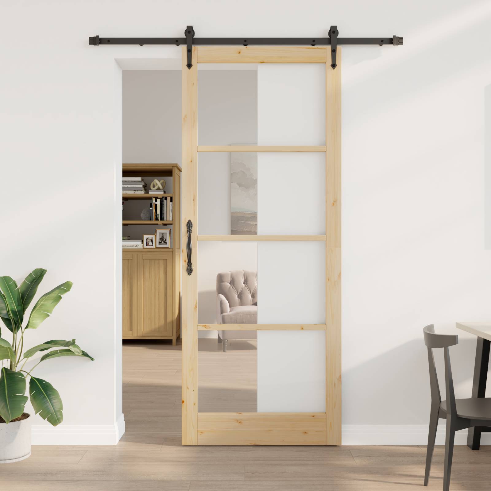 vidaXL Schiebetür mit Beschlagsatz 93x232 cm Massivholz Kiefer