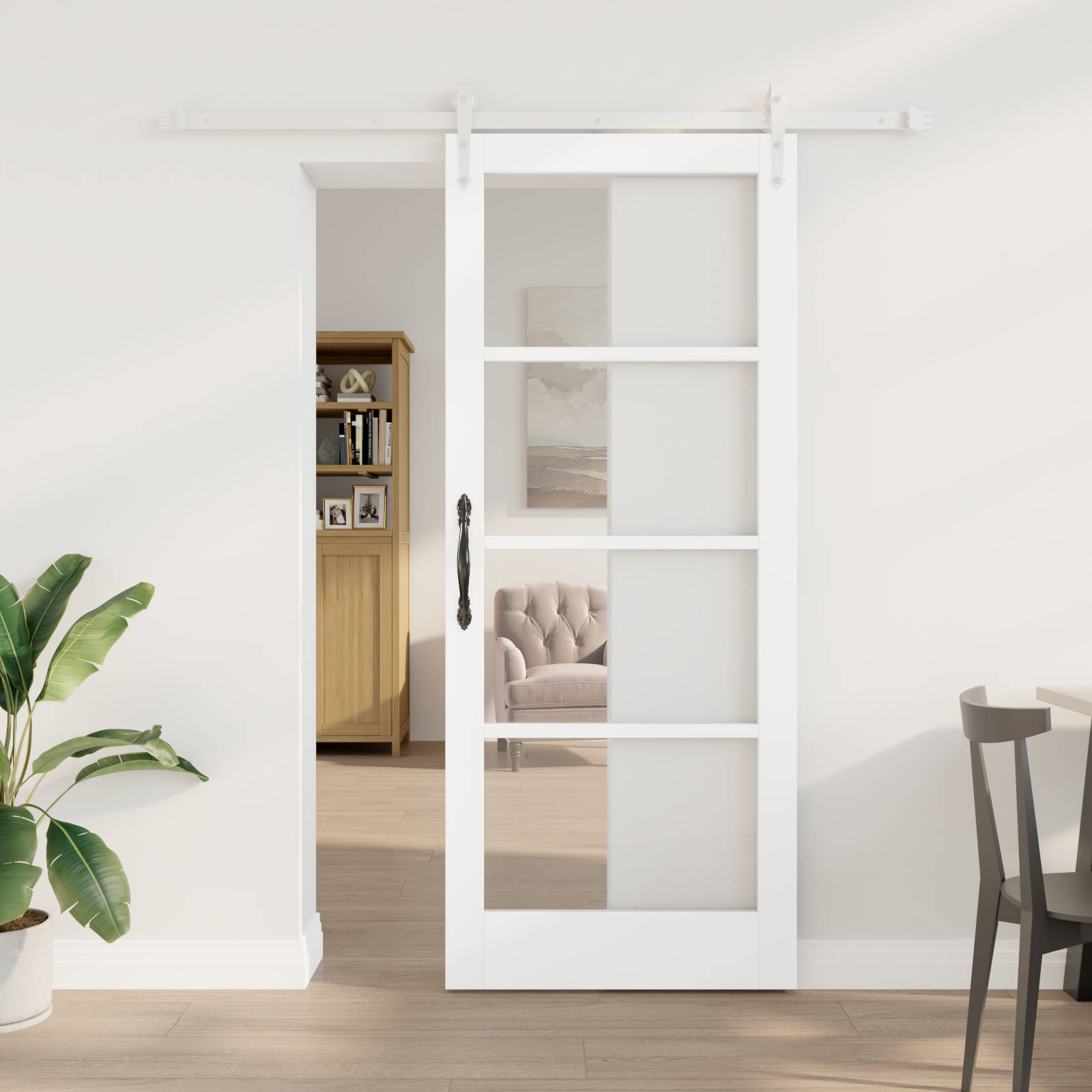 vidaXL Schiebetür mit Beschlägen Set Weiß 83x202 cm Massivholz Kiefer
