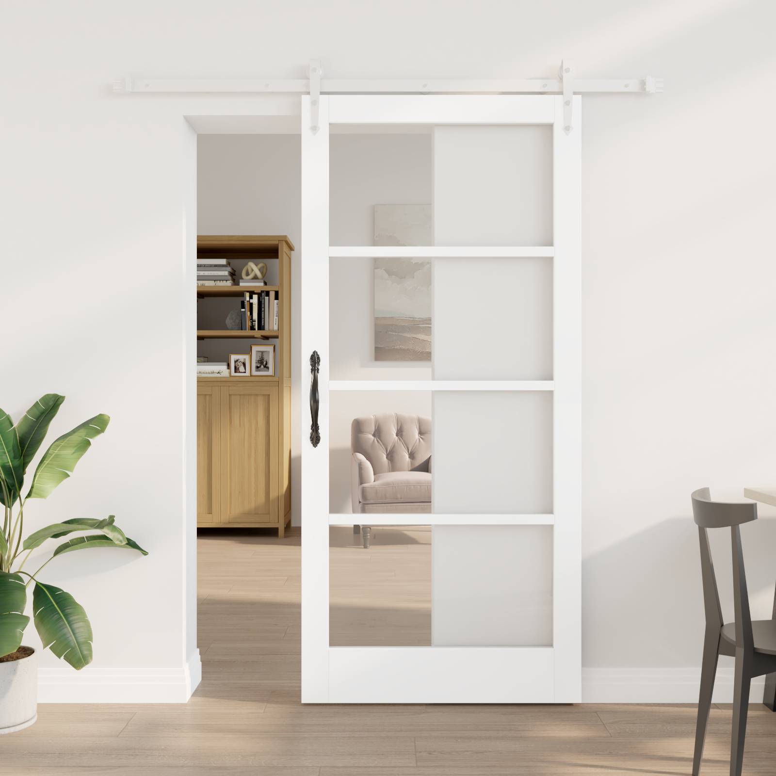 vidaXL Schiebetür mit Hardware Set Weiß 93 x 202 cm Massivholz Kiefer