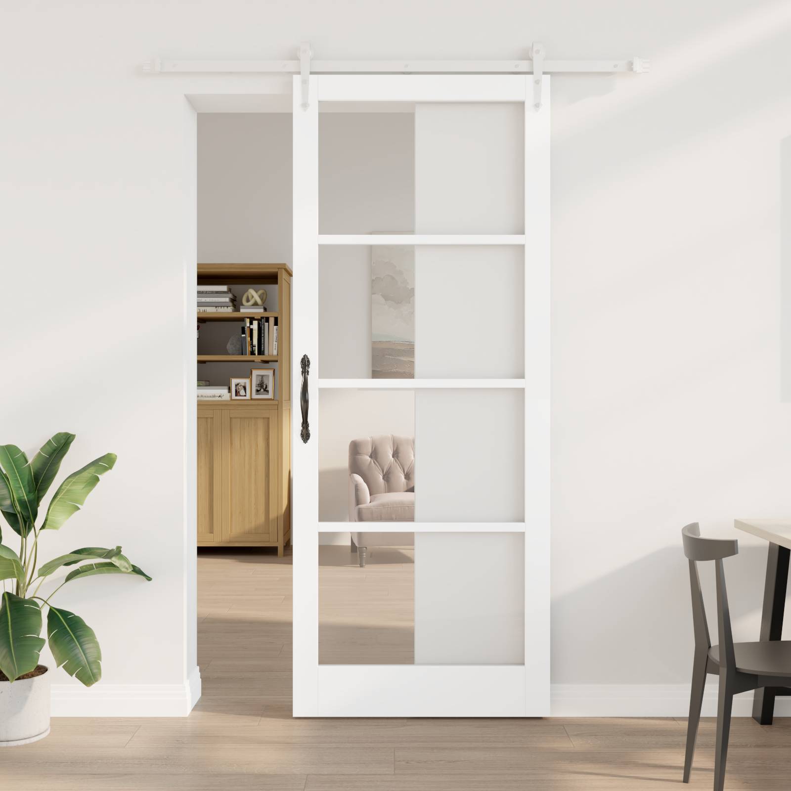 vidaXL Schiebetür mit Beschlagset Weiß 93x232 cm aus massivem Kiefernholz