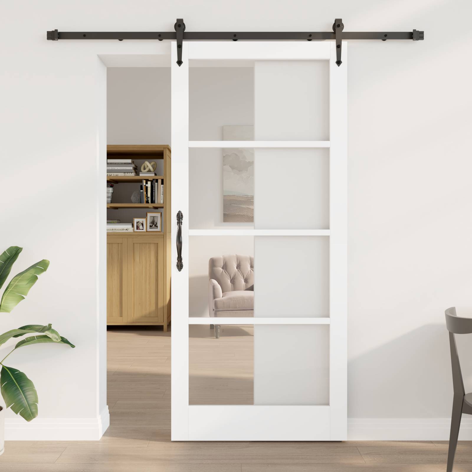 vidaXL Schiebetür mit Montageset Weiß 93x211 cm Massivholz Kiefer