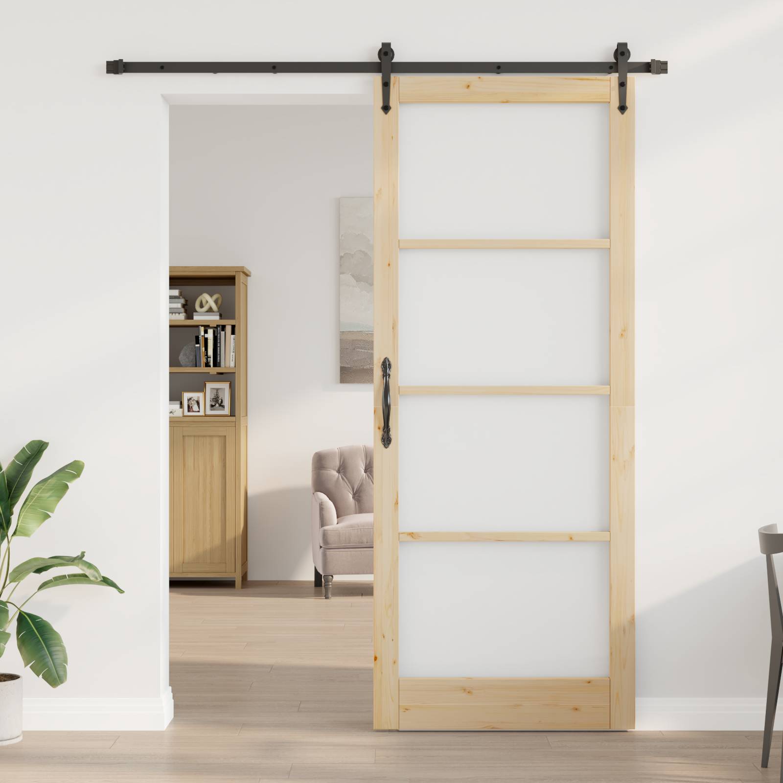 vidaXL Schiebetür mit Zubehör Set 93x232 cm Massivholz Kiefer