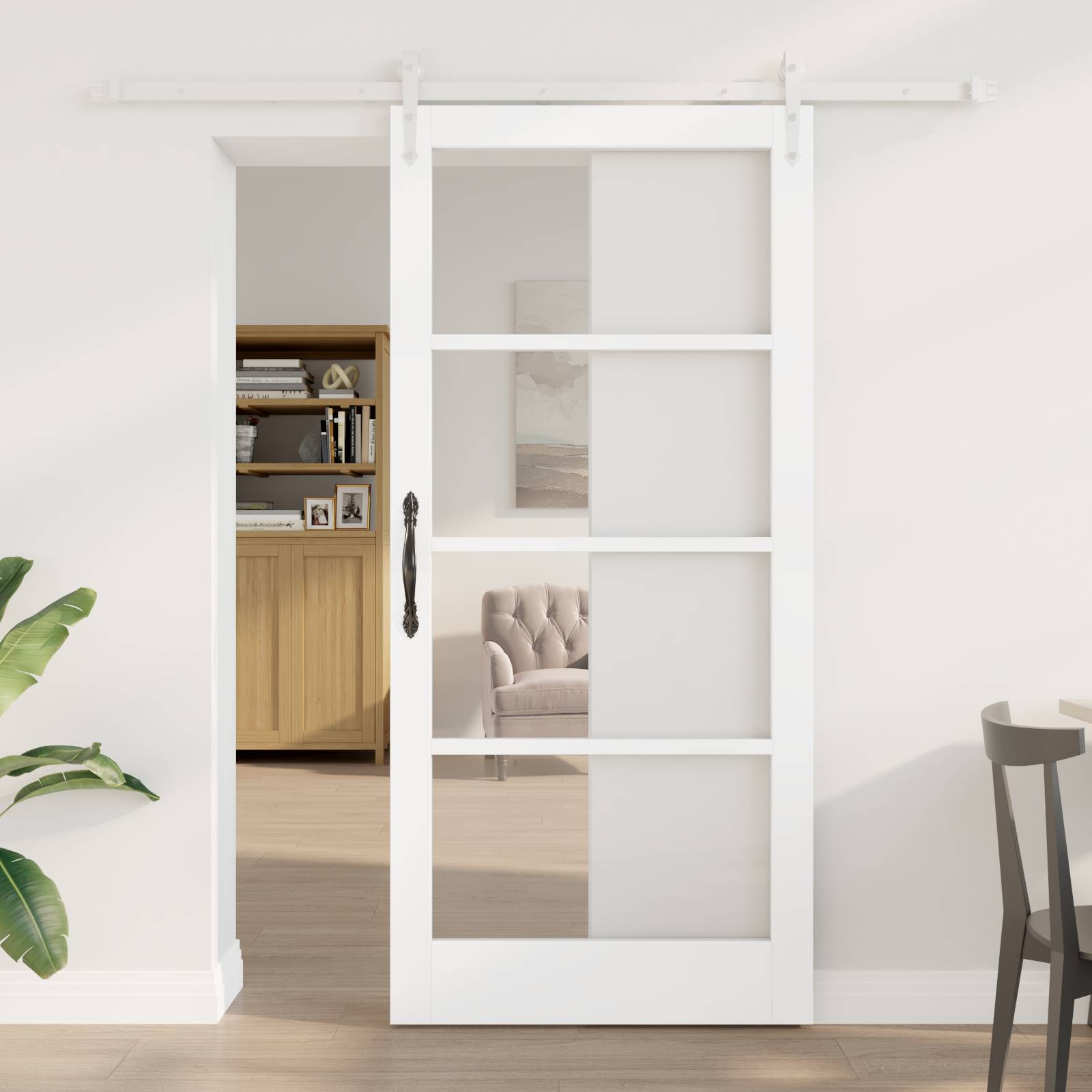 vidaXL Schiebetür mit Beschlag-Set Weiß 93 x 202 cm Massivholz Fichte