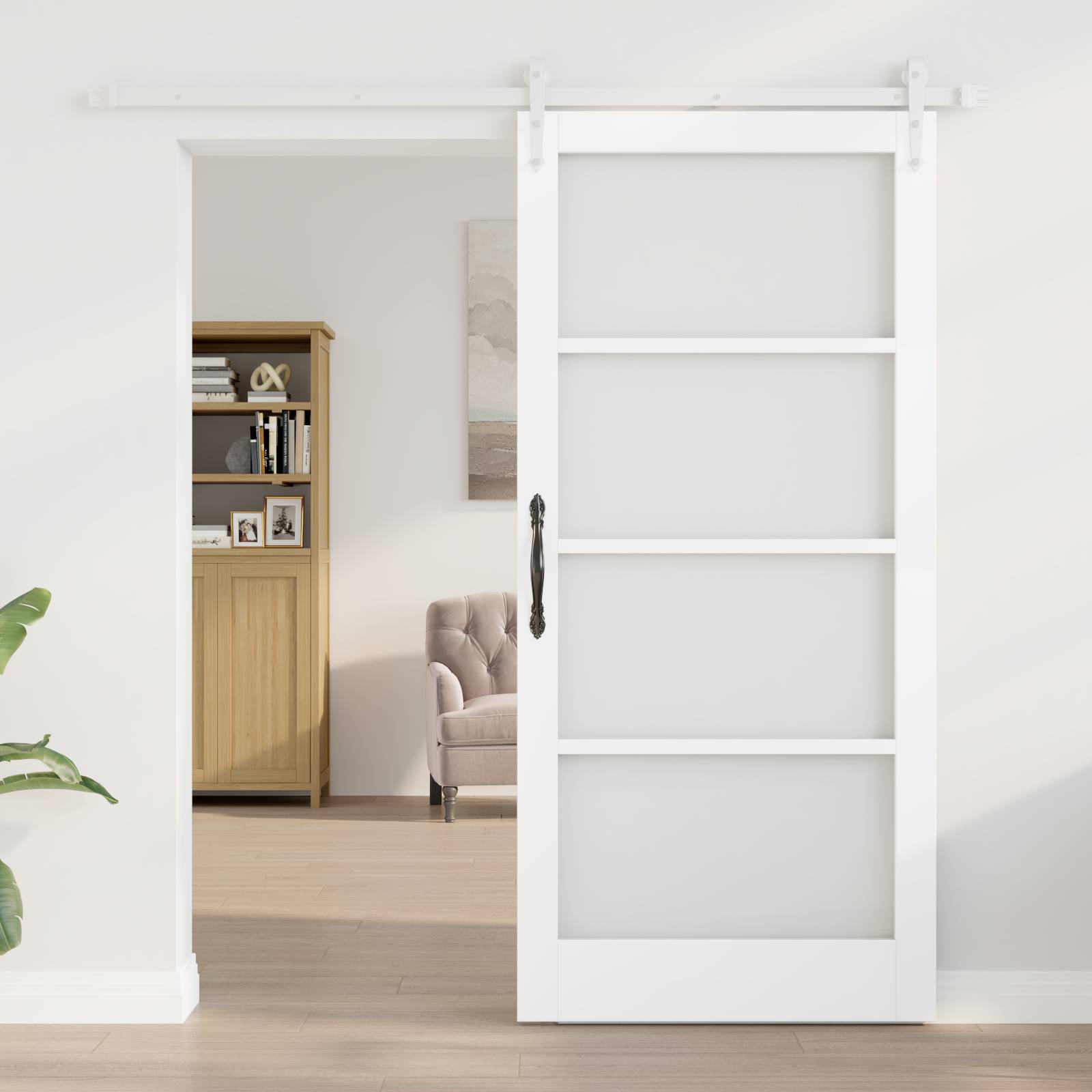 vidaXL Schiebetür mit Beschlag-Set Weiß 93 x 202 cm Massivholz Fichte
