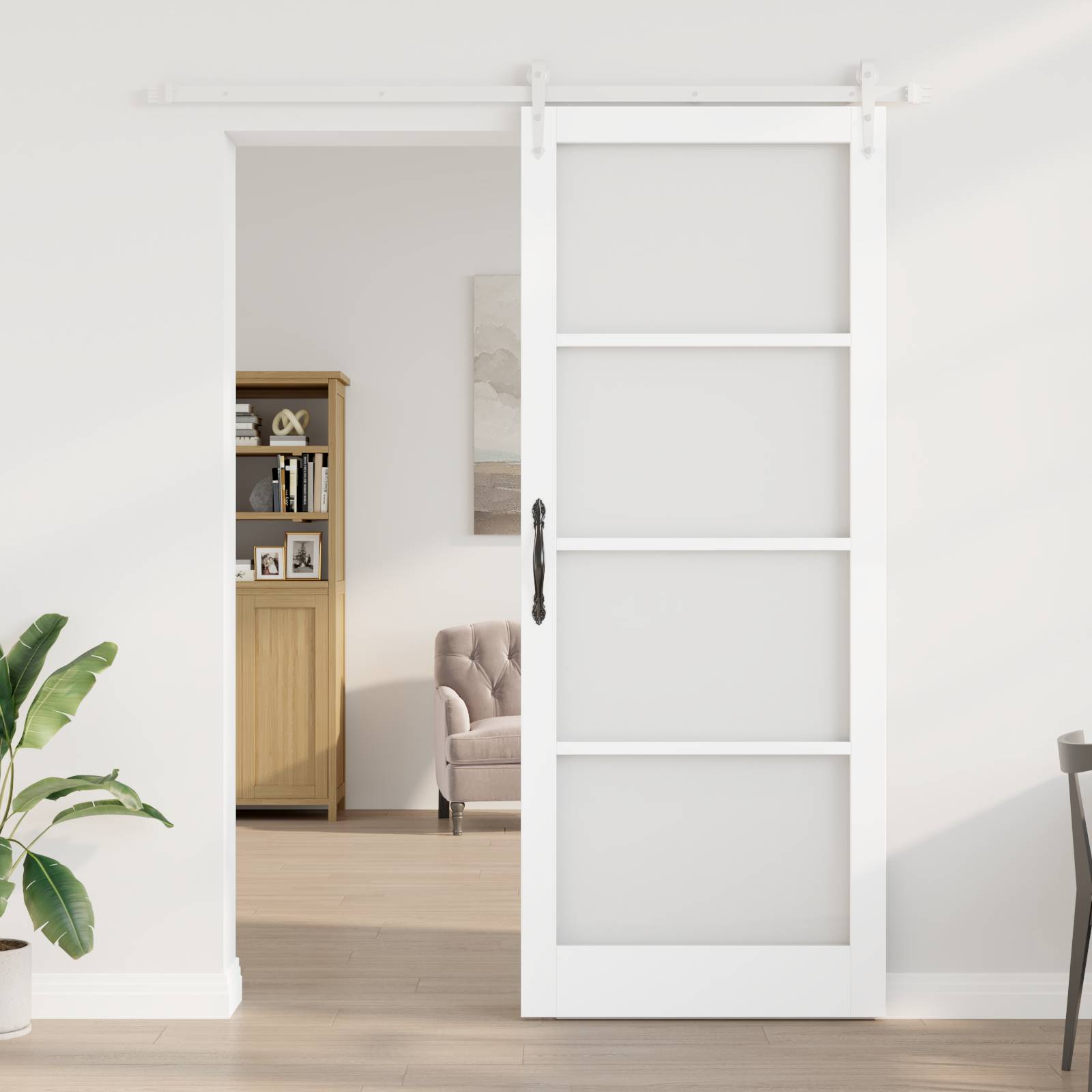 vidaXL Schiebetür mit Beschlägen Set Weiß 93x232 cm Massivholz Kiefer