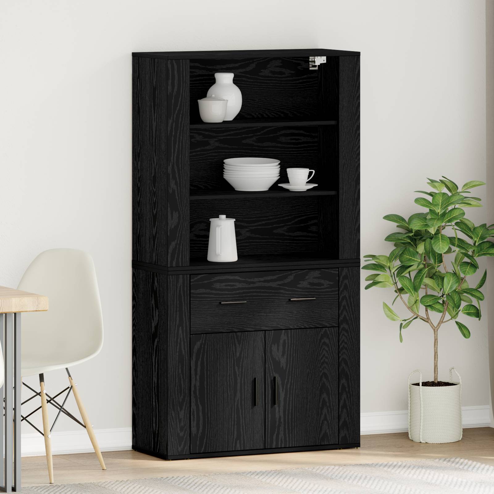 vidaXL Highboard Schwarz Eiche Holzwerkstoff