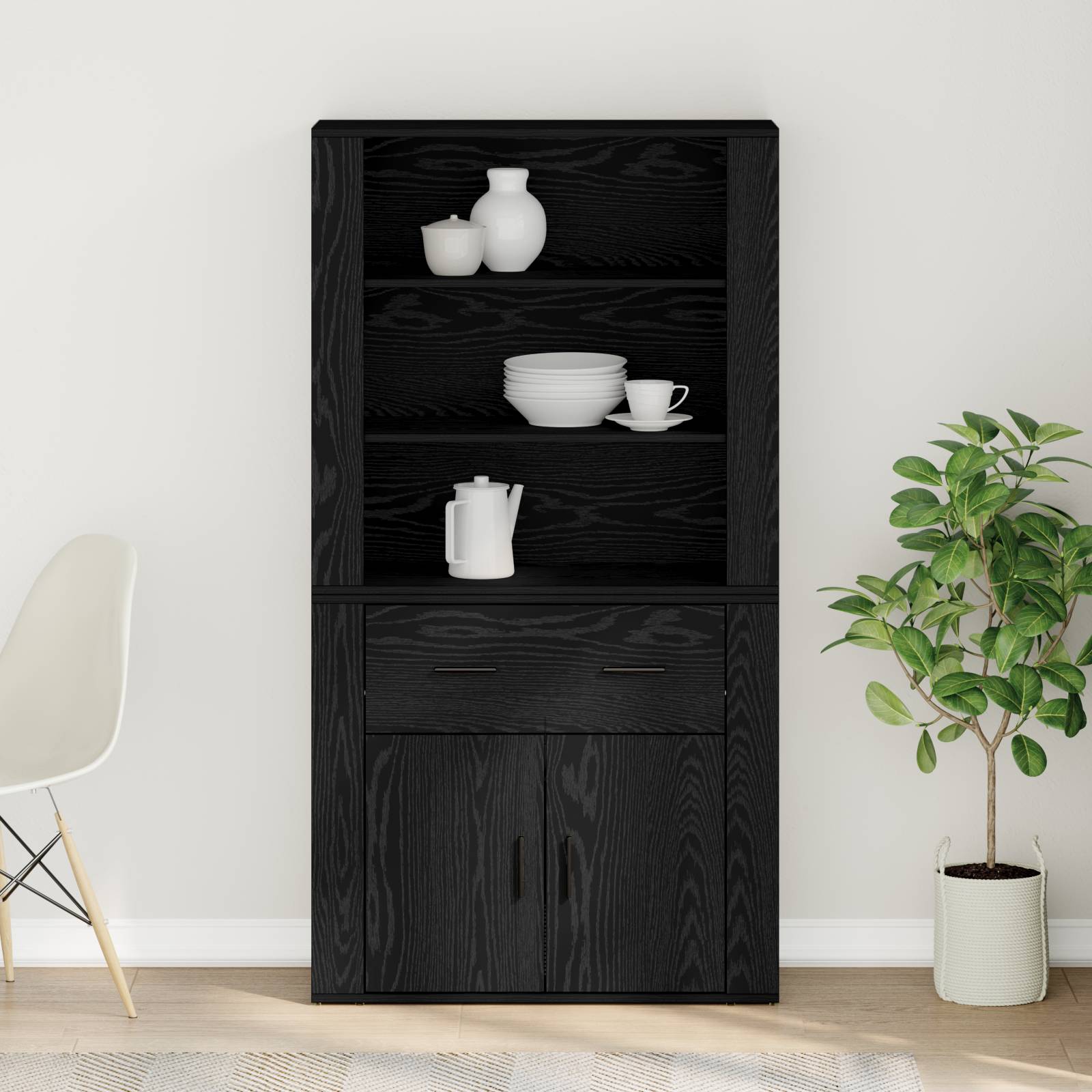 vidaXL Highboard Schwarz Eiche Holzwerkstoff