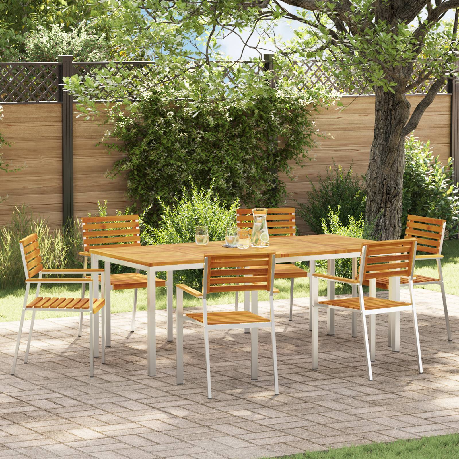 vidaXL 7-teilige Garten-Essgruppe aus massivem Akazienholz