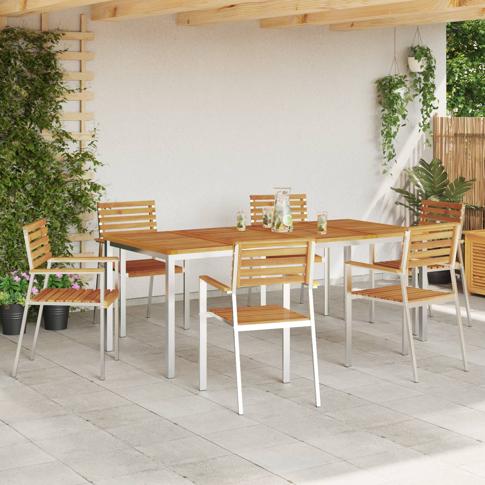 vidaXL 7-teilige Garten-Essgruppe aus massivem Akazienholz